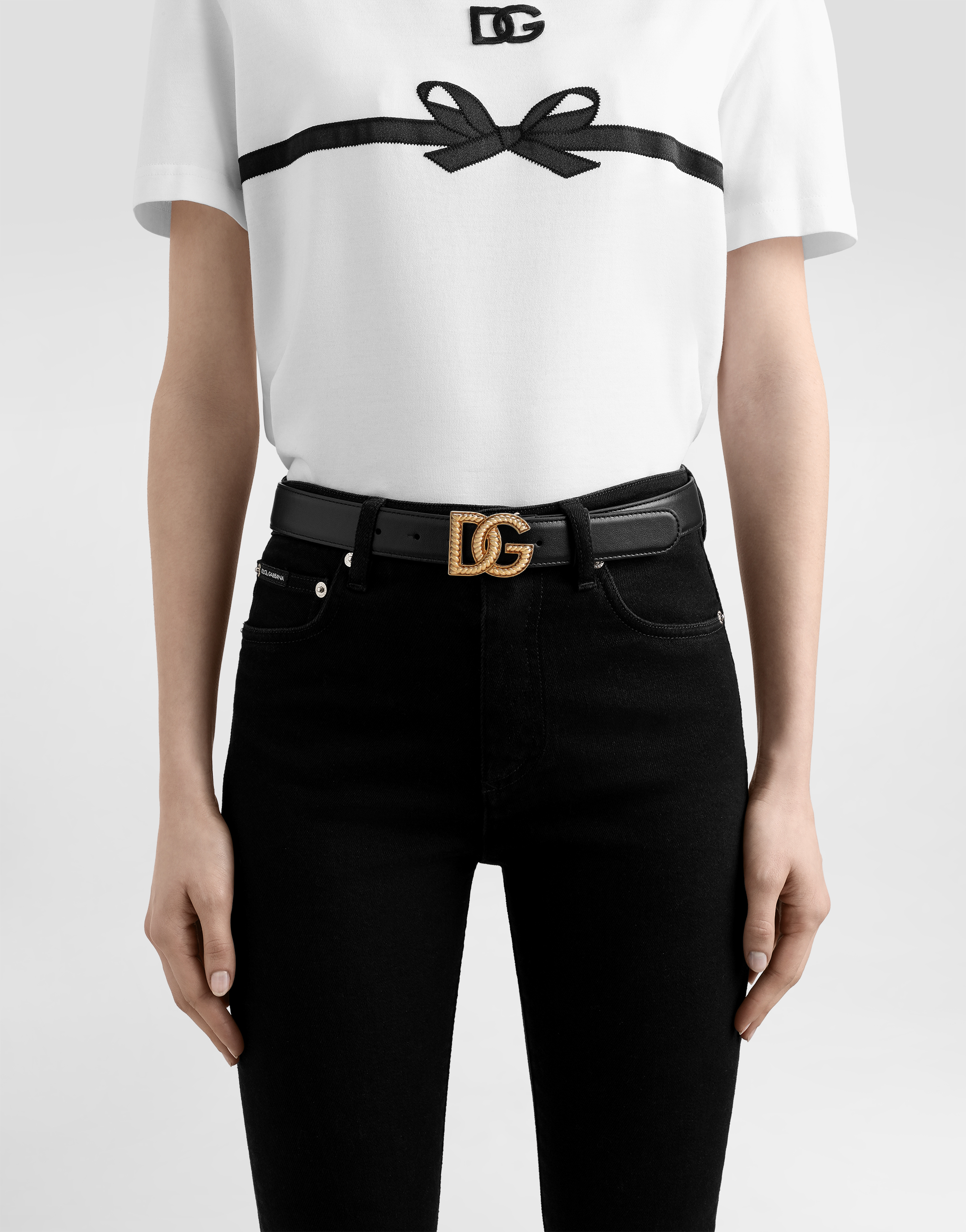 Dolce & Gabbana Adjustable Loop Stitched Belt In Black