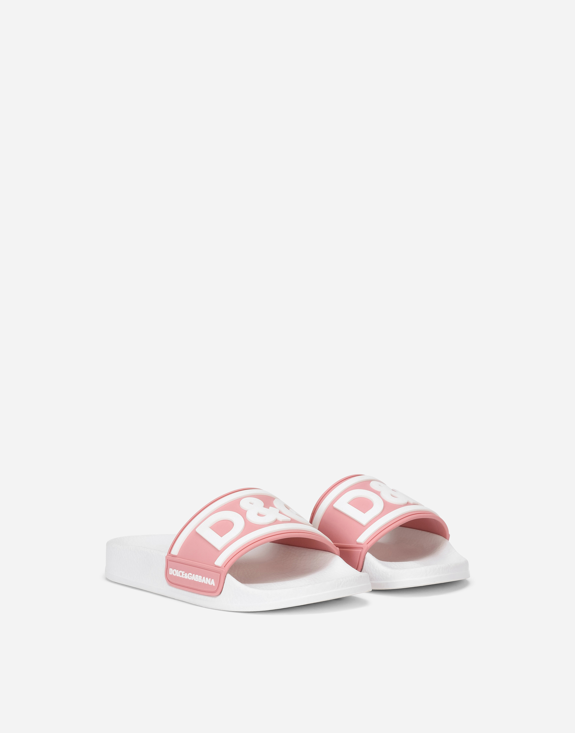 Dolce & Gabbana Rubber Sliders With Logo Print In Multicolor