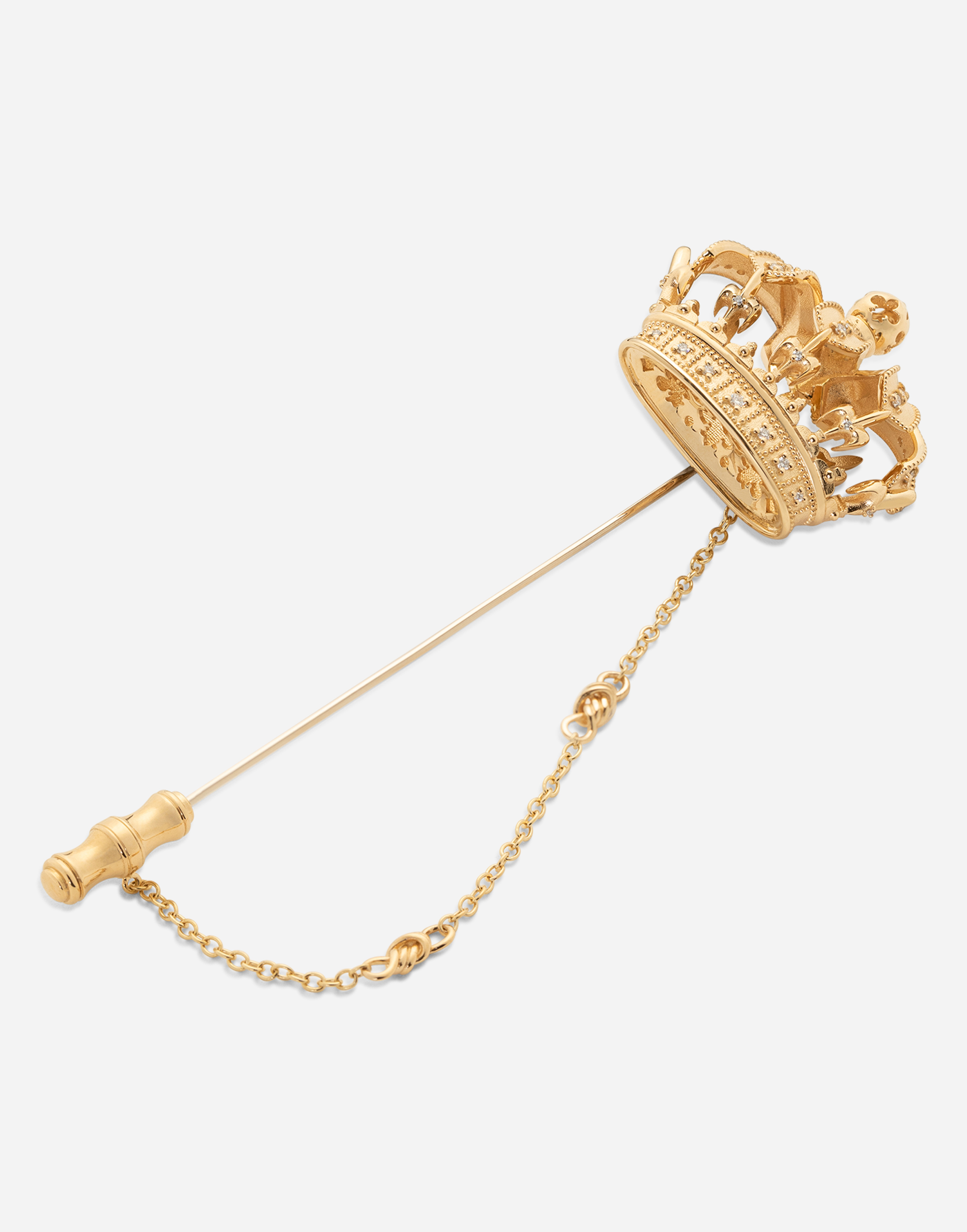 Shop Dolce & Gabbana Crown Stick Pin Brooch In Yellow And White Gold With Curly Gold Thread Embellishments And Sphere