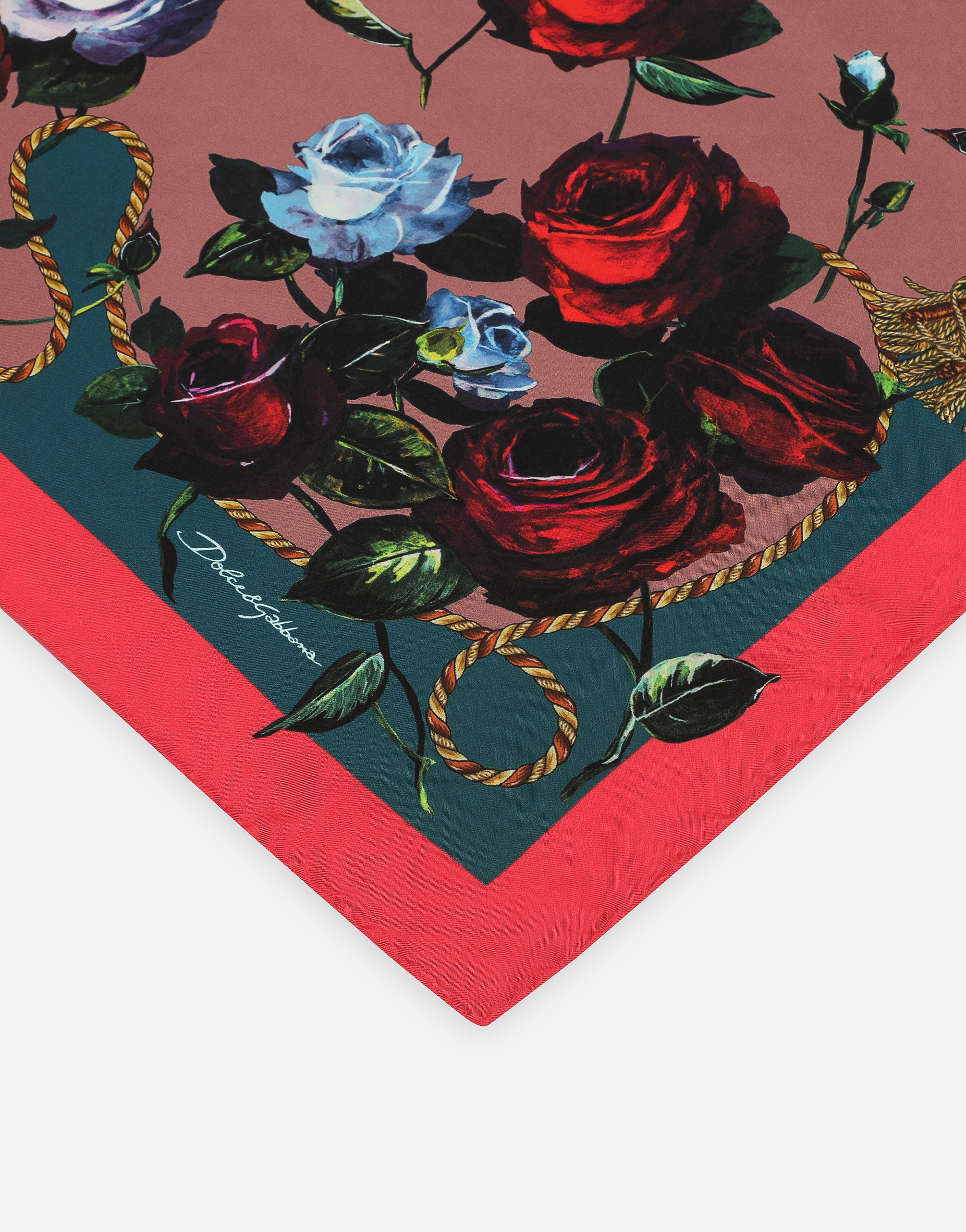 Shop Dolce & Gabbana Twill Scarf With Vintage Rose Print (70 X 70) In プリント
