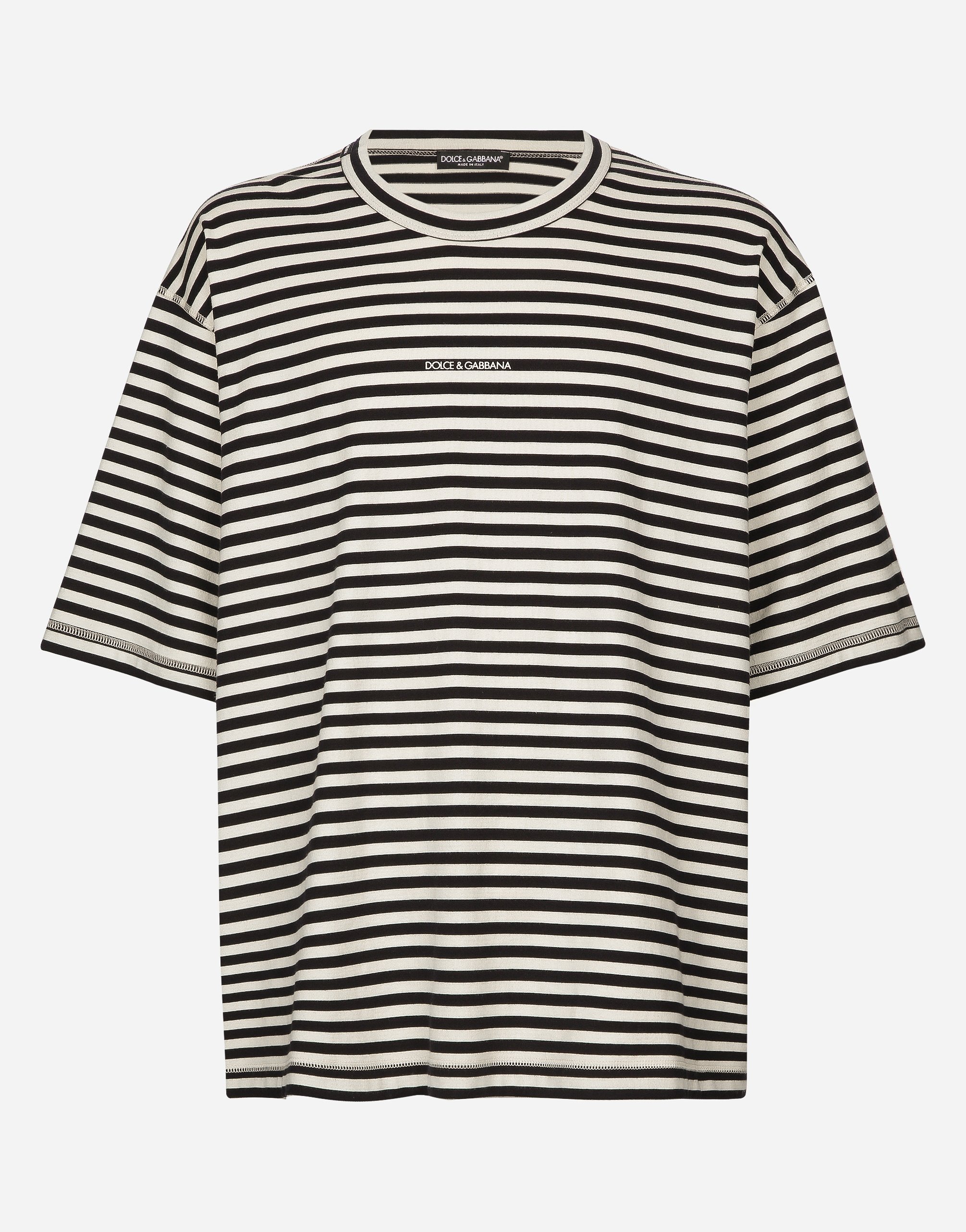 Dolce & Gabbana Striped Short-sleeved T-shirt With Logo In Multicolor