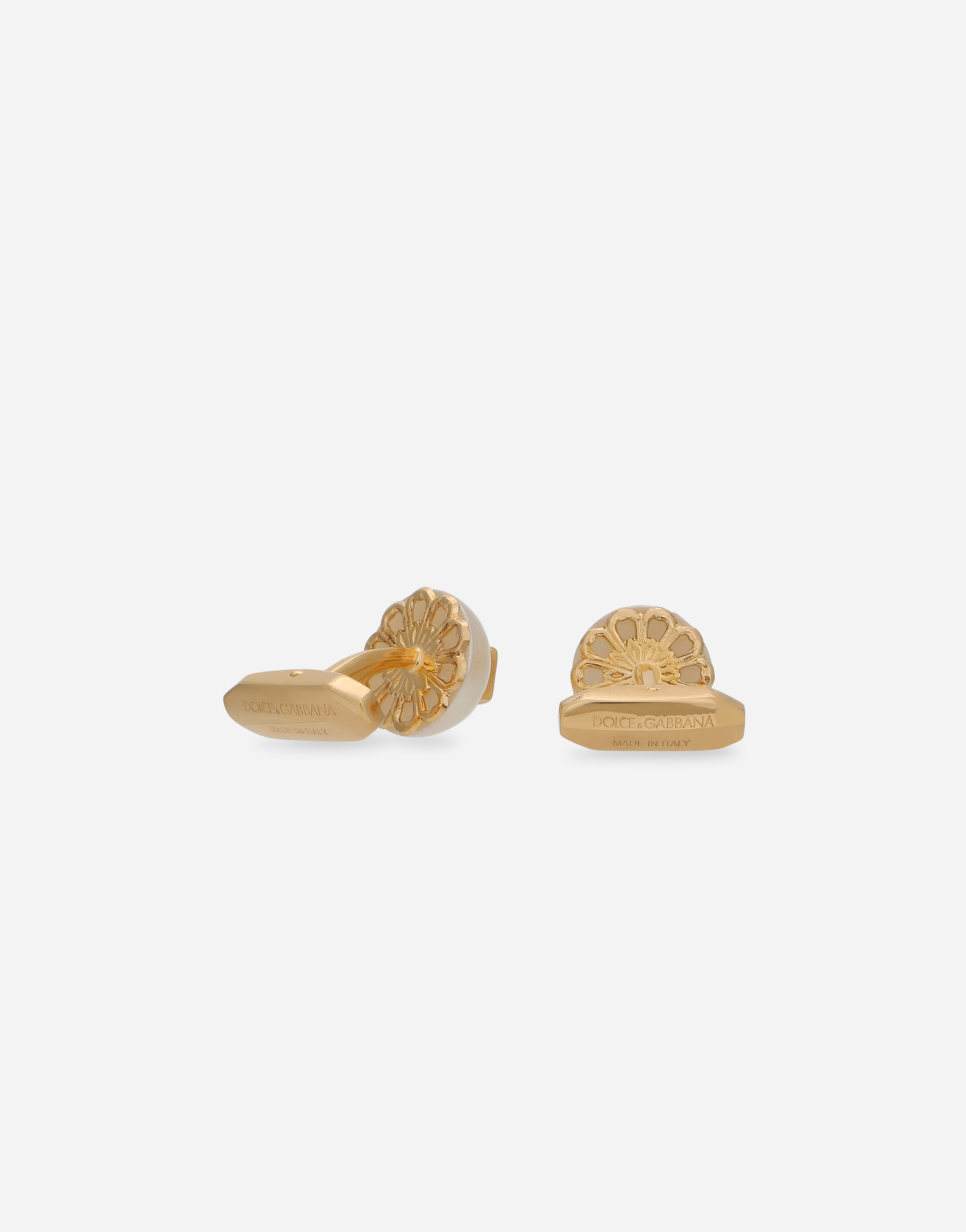 Shop Dolce & Gabbana Cufflinks With Pearl And Dg Logo In Gold