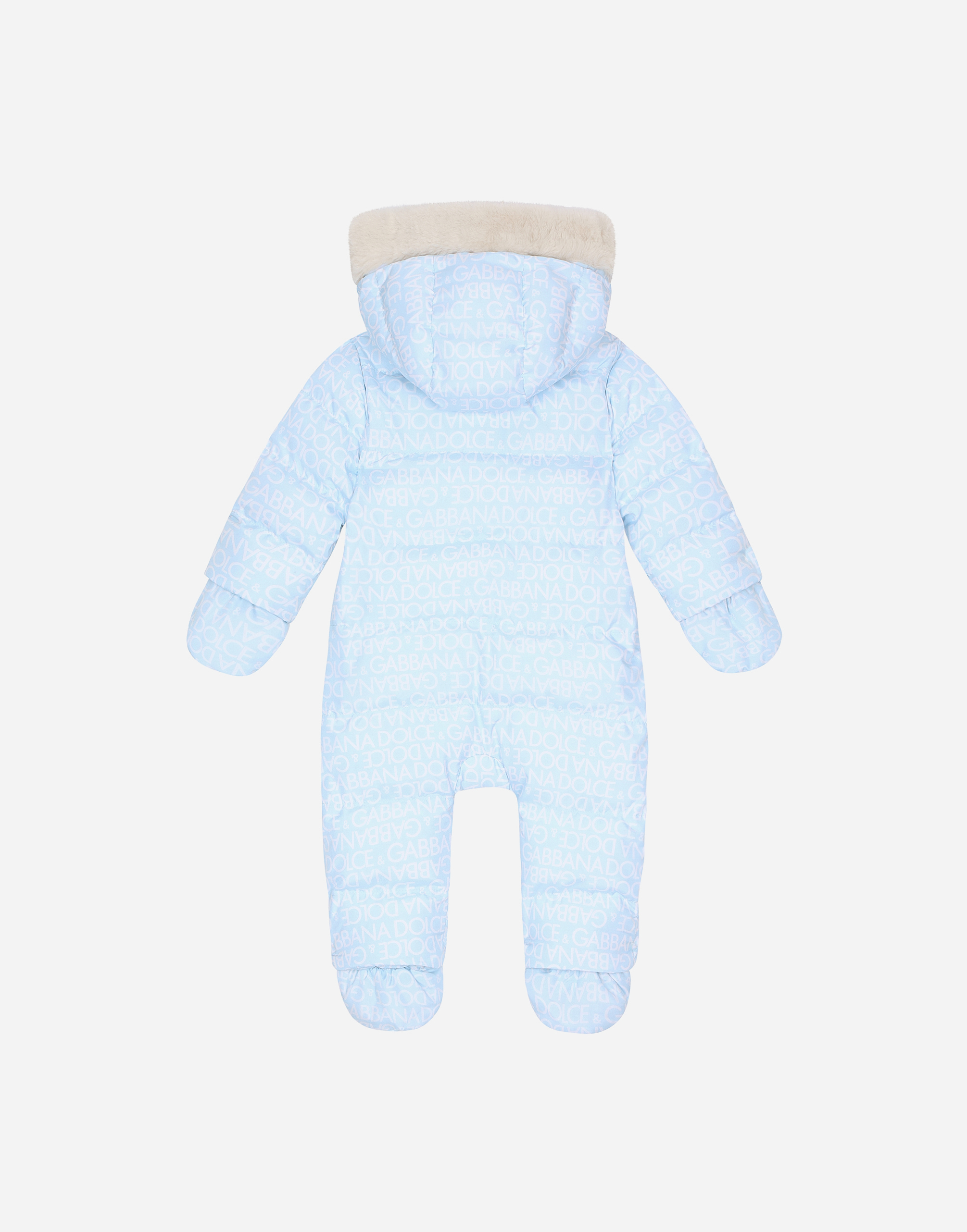 DOLCE & GABBANA PADDED QUILTED NYLON SNOWSUIT WITH ALL-OVER LOGO PRINT