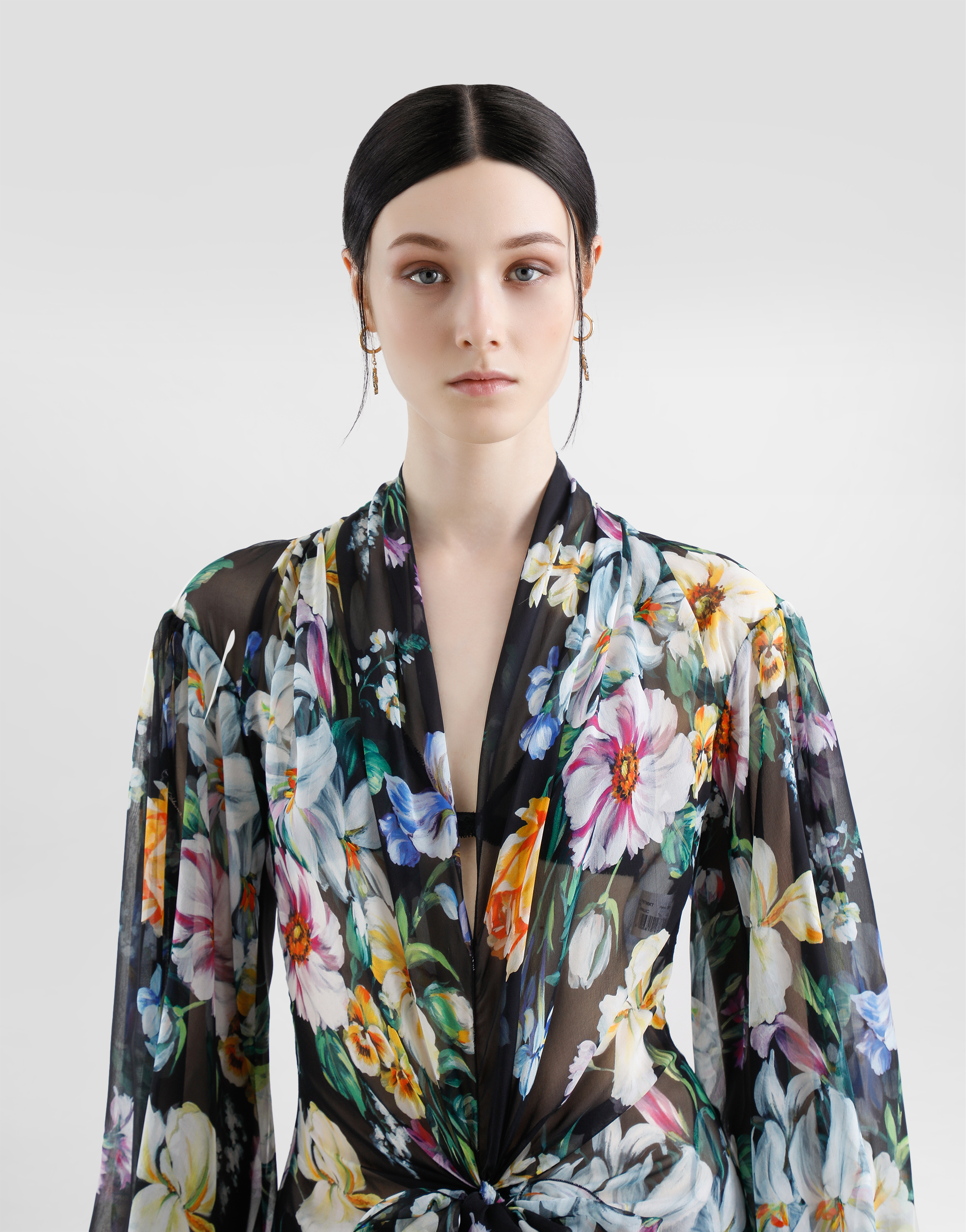 Dolce & Gabbana Long Black Silk Dress With Floral Pattern Women In Print