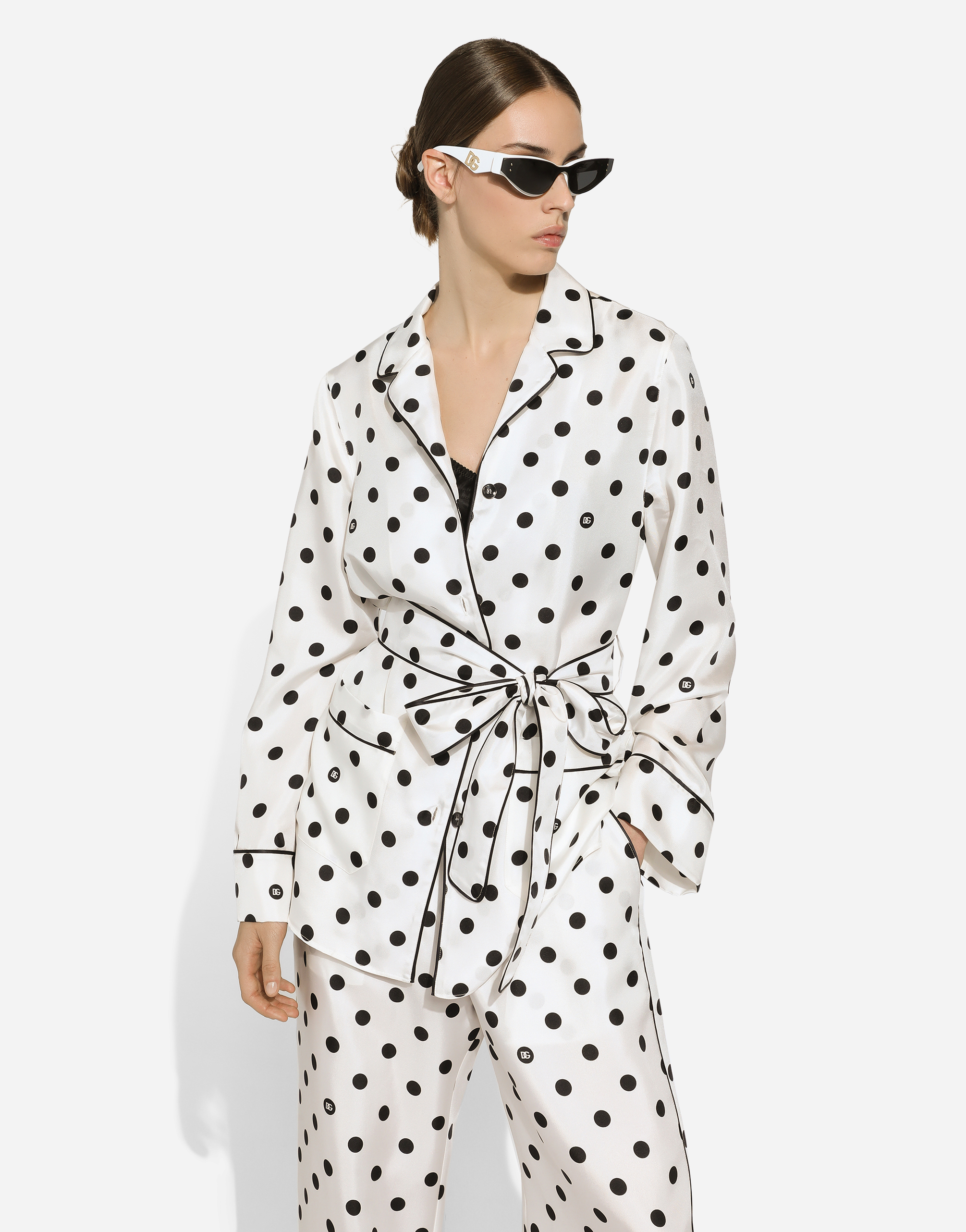 Dolce & Gabbana Polka-dot Long-sleeved Pajama Shirt In プリ