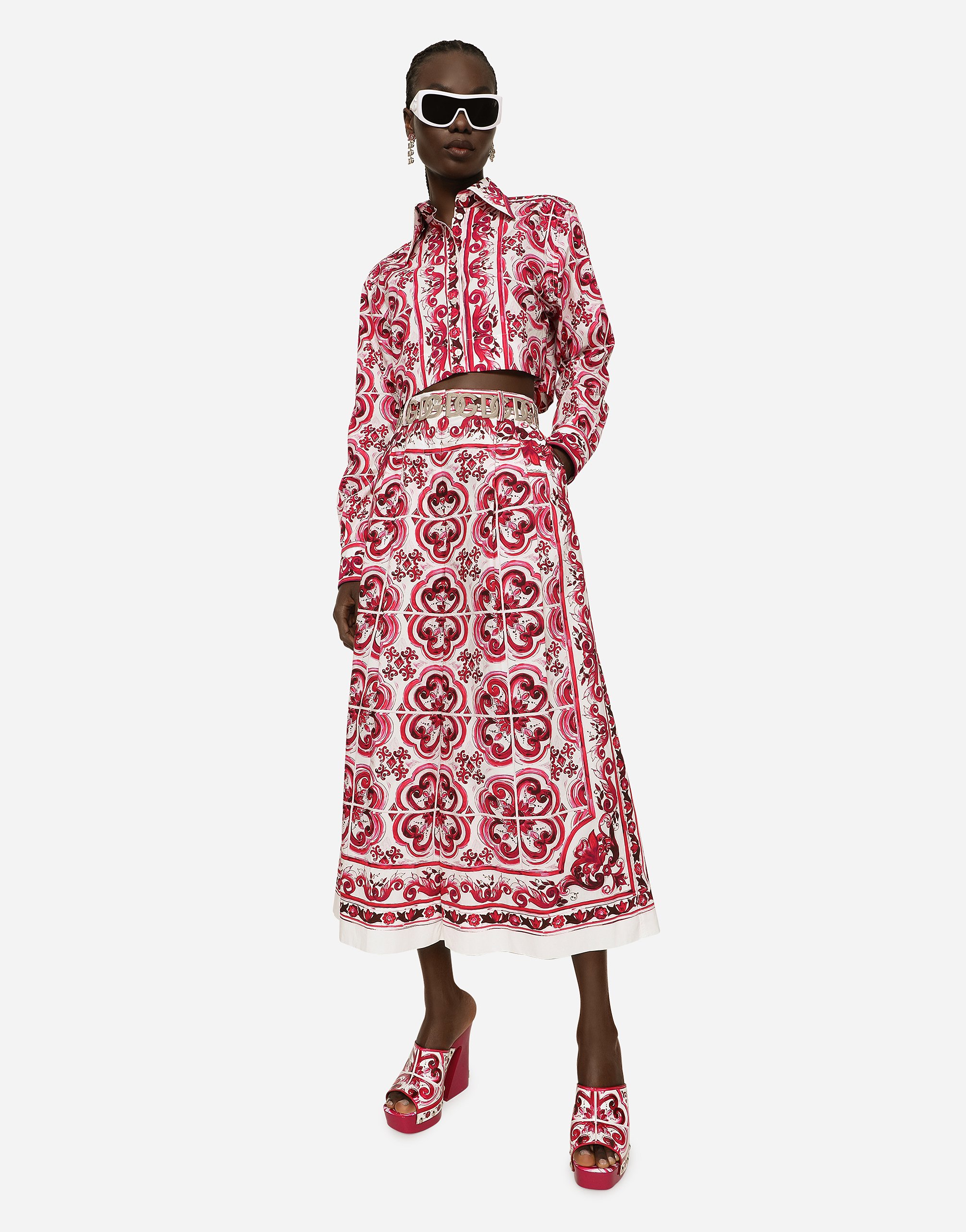 Shop Dolce & Gabbana Majolica-print Poplin Culottes In Multicolor
