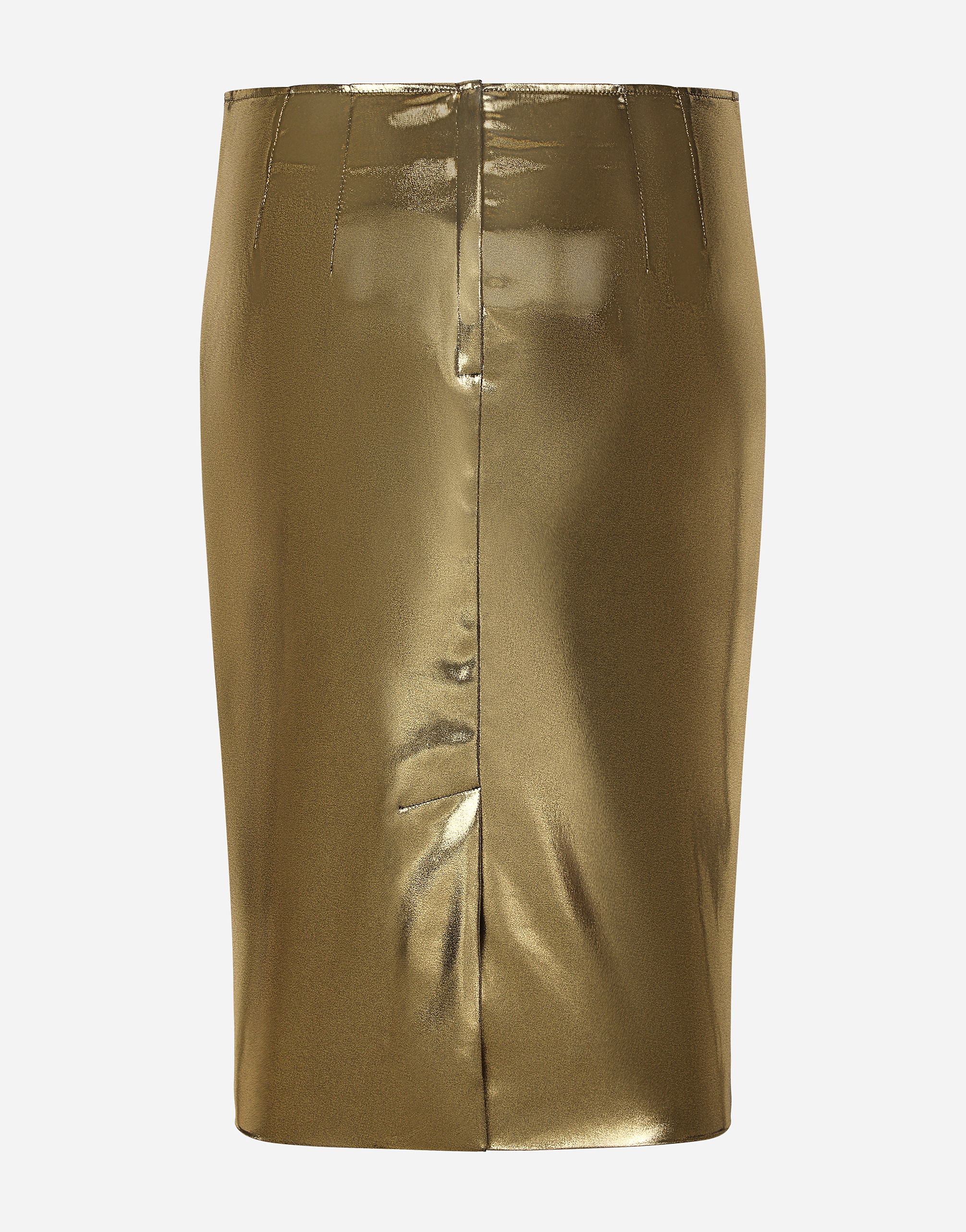 Shop Dolce & Gabbana Foiled Satin Calf-length Skirt In Gold