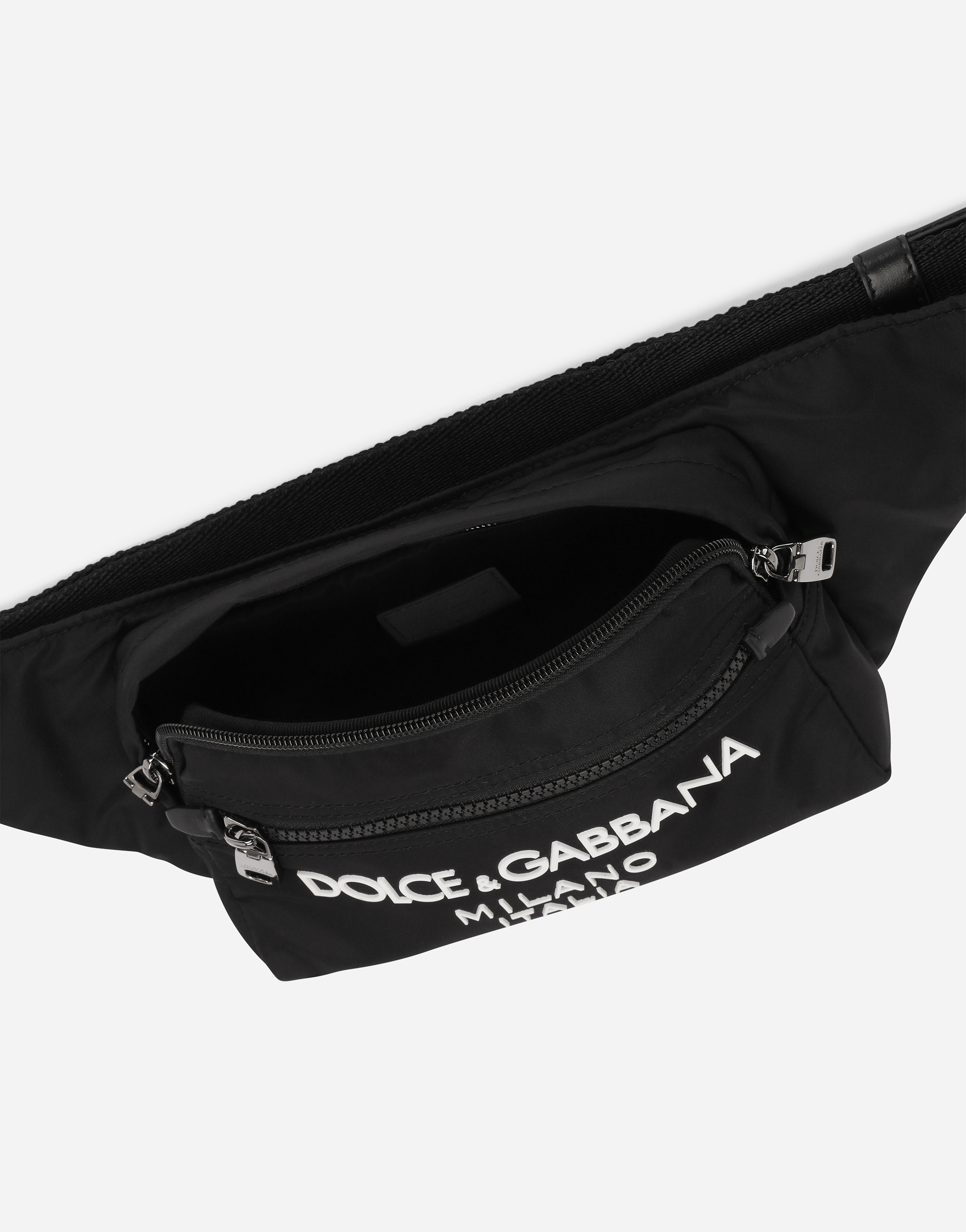 Shop Dolce & Gabbana Small Nylon Belt Bag With Rubberized Logo In Black