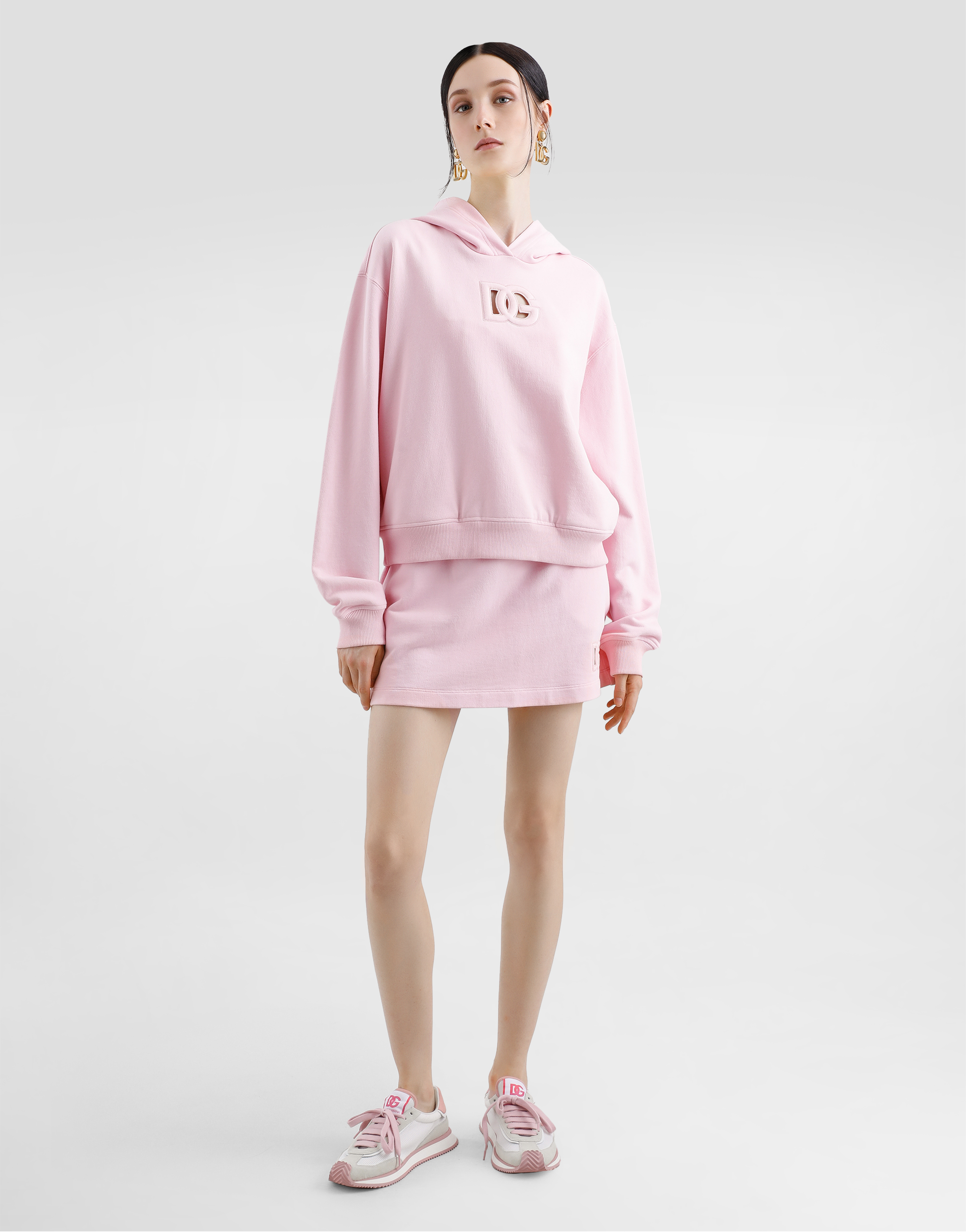 Dolce & Gabbana Jersey Hoodie With Raised Dg Embroidery In Pink