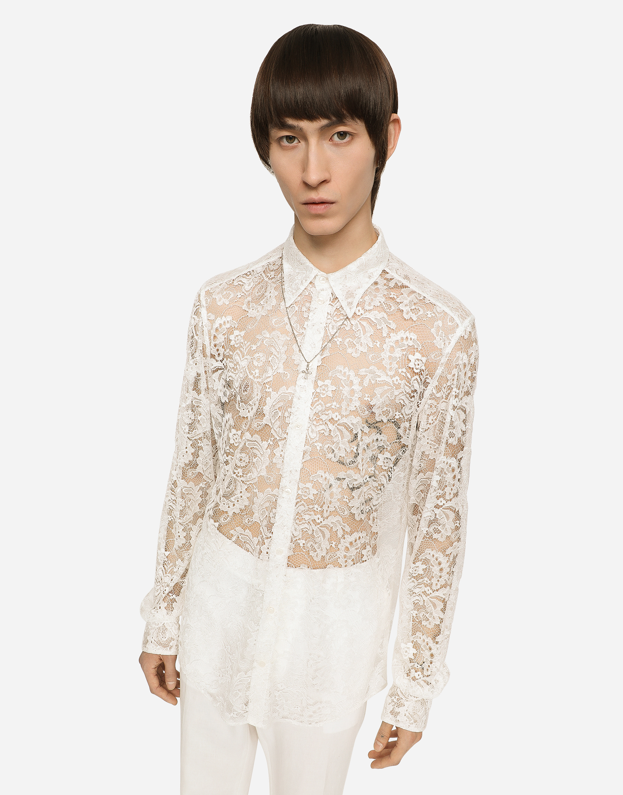 Shop Dolce & Gabbana Lace Martini-fit Shirt In White
