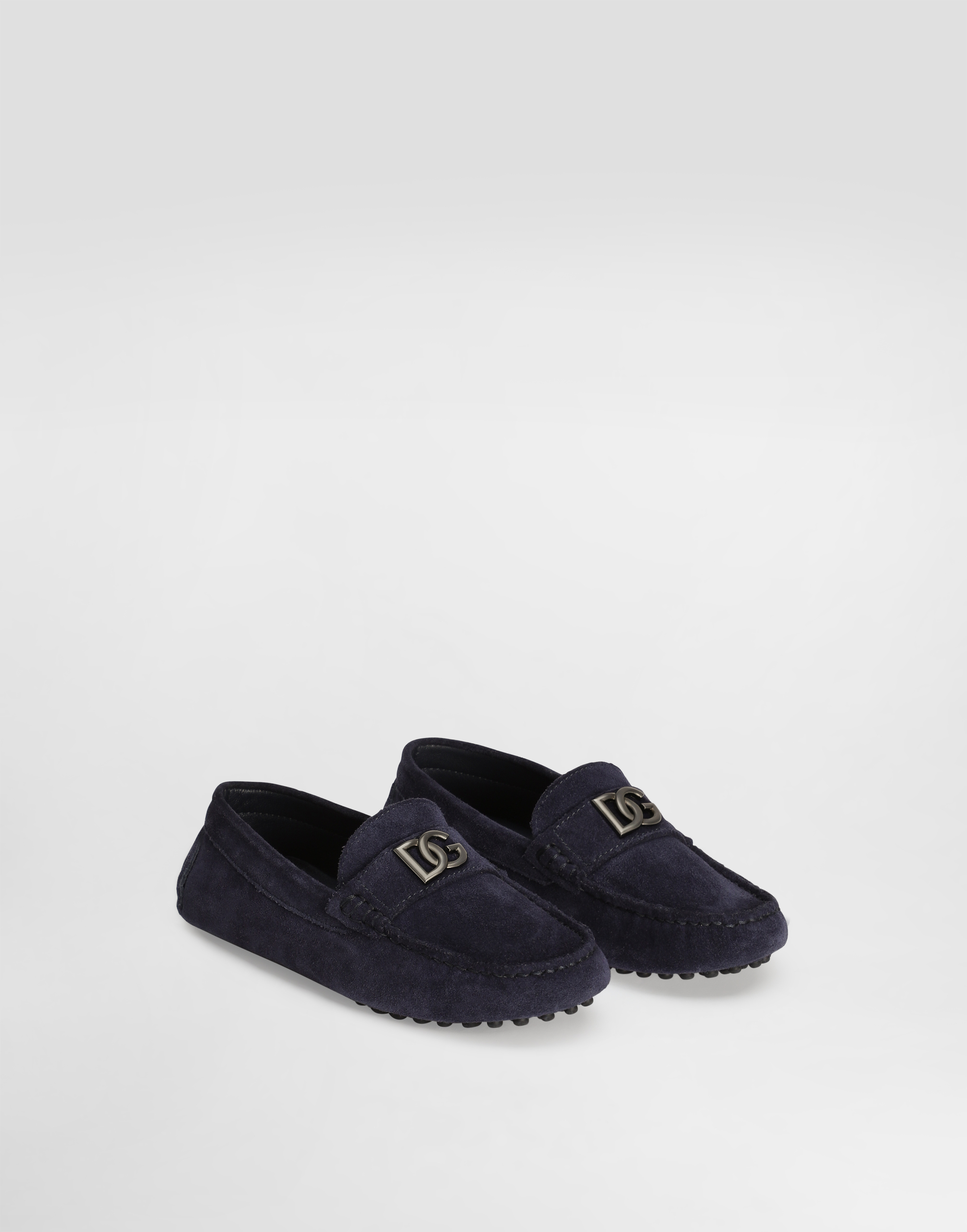 Dolce & Gabbana Split Leather Loafers With Dg Logo In Blue