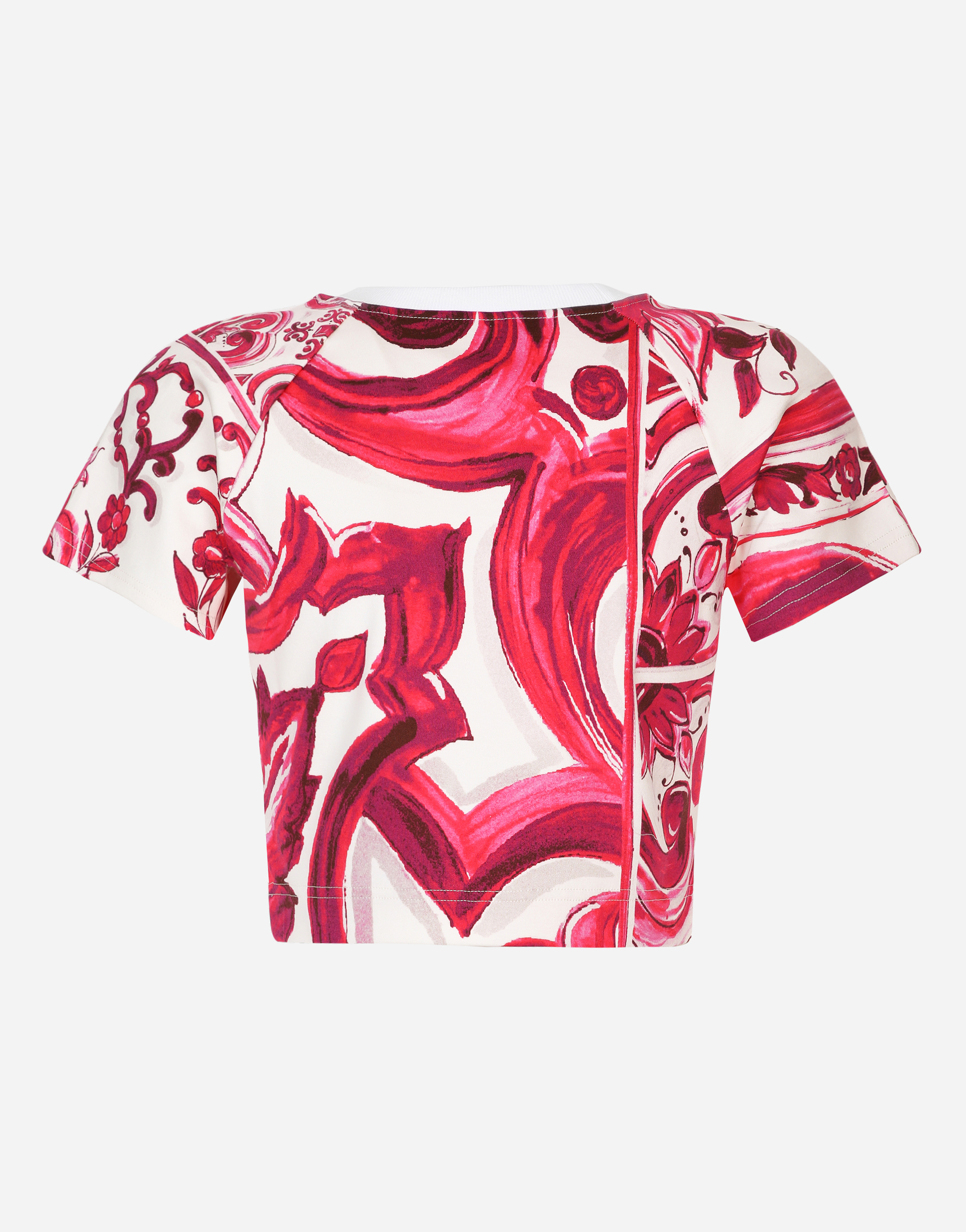 Shop Dolce & Gabbana Cropped Majolica-print Jersey T-shirt In マルチカラー