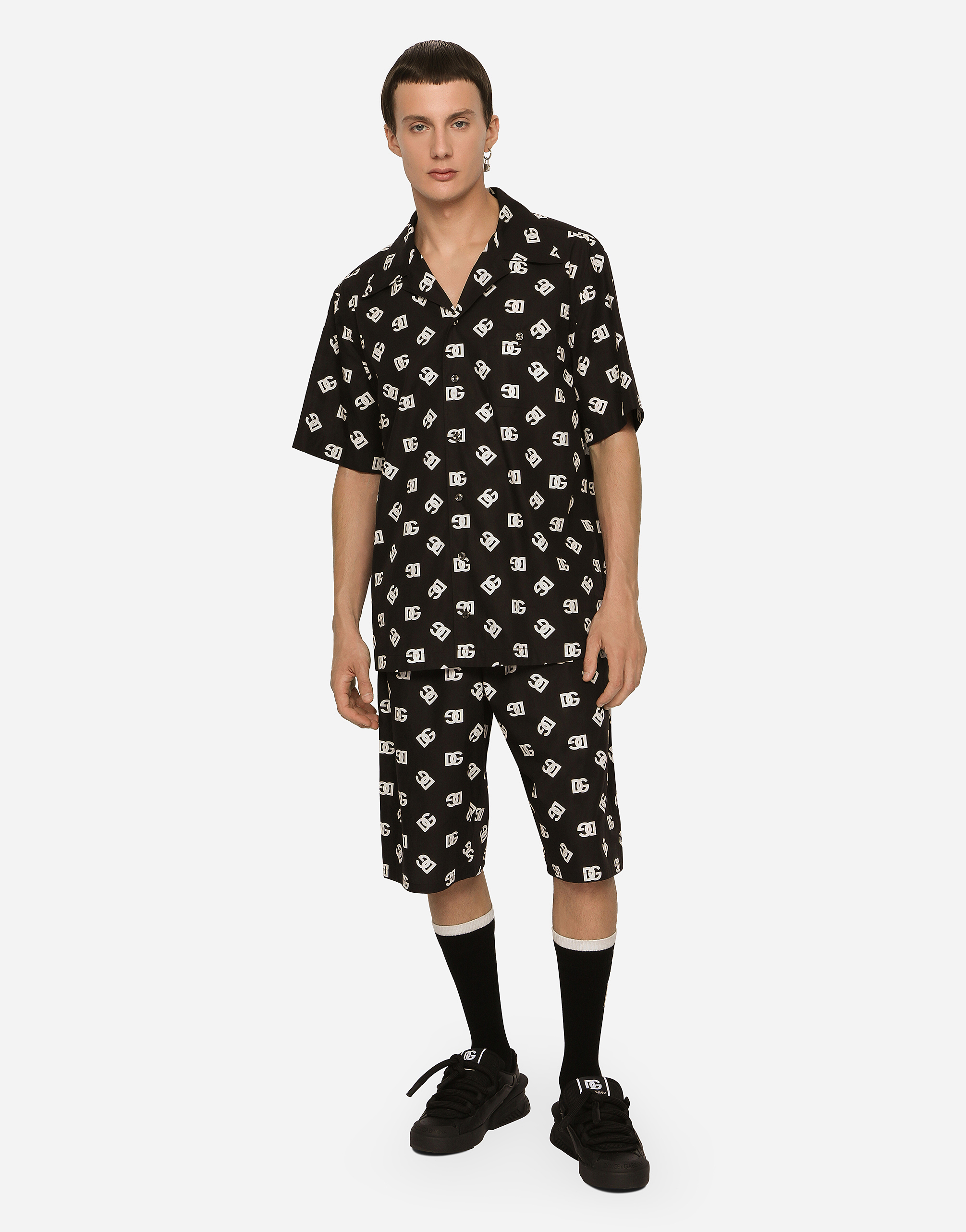 DOLCE & GABBANA COTTON JOGGING SHORTS WITH DG MONOGRAM PRINT