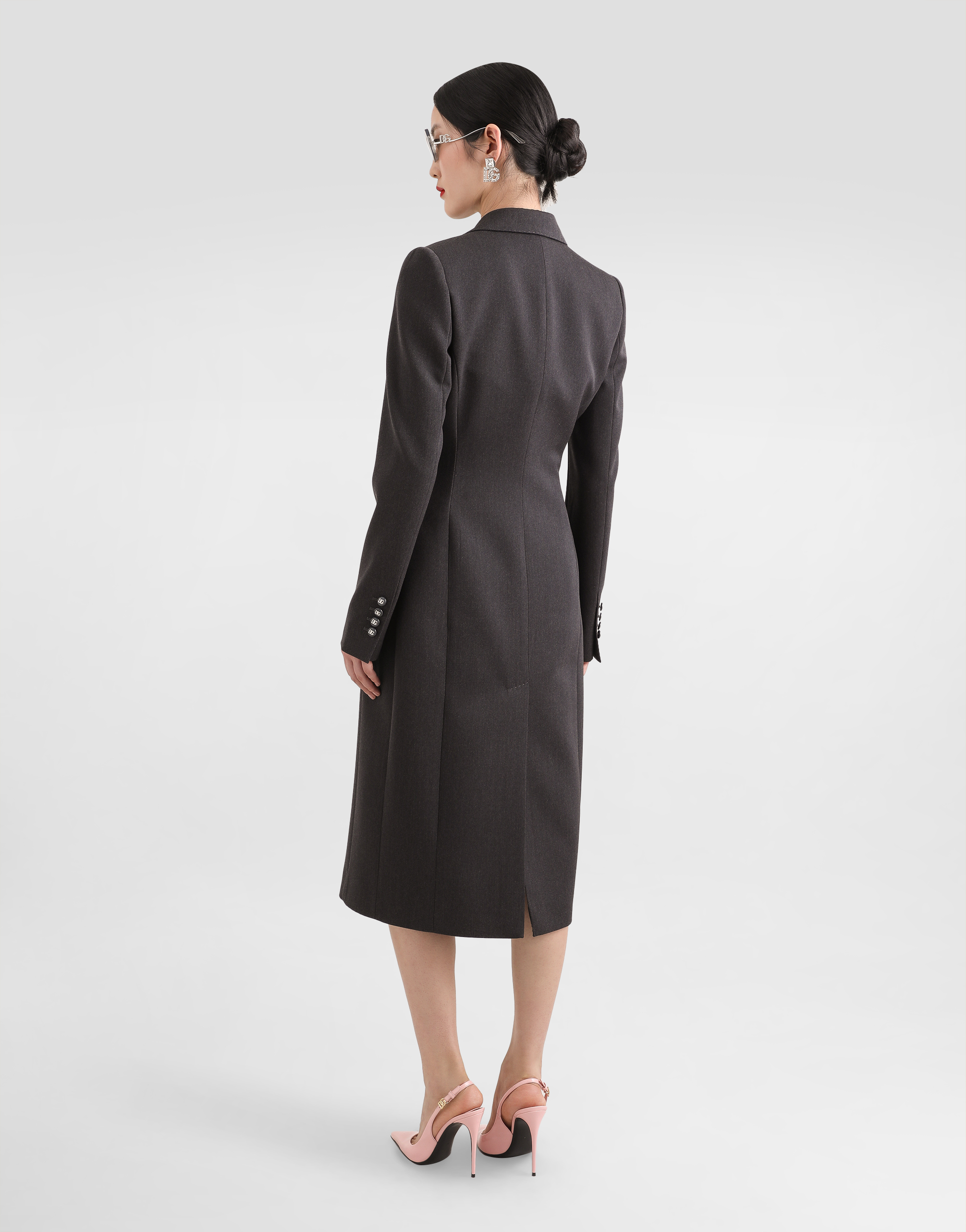 Dolce & Gabbana Double-breasted Wool Coat With Dg-branded Buttons In Grey