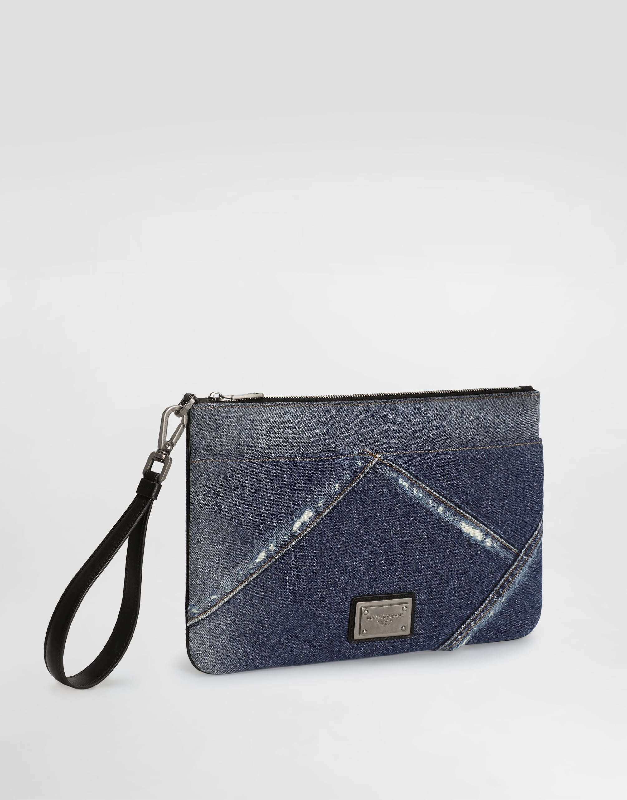  Dolce & Gabbana Dolce & Gabbana Denim Patchwork Necessaire - Man Briefcase And Clutches Blue Onesize 
