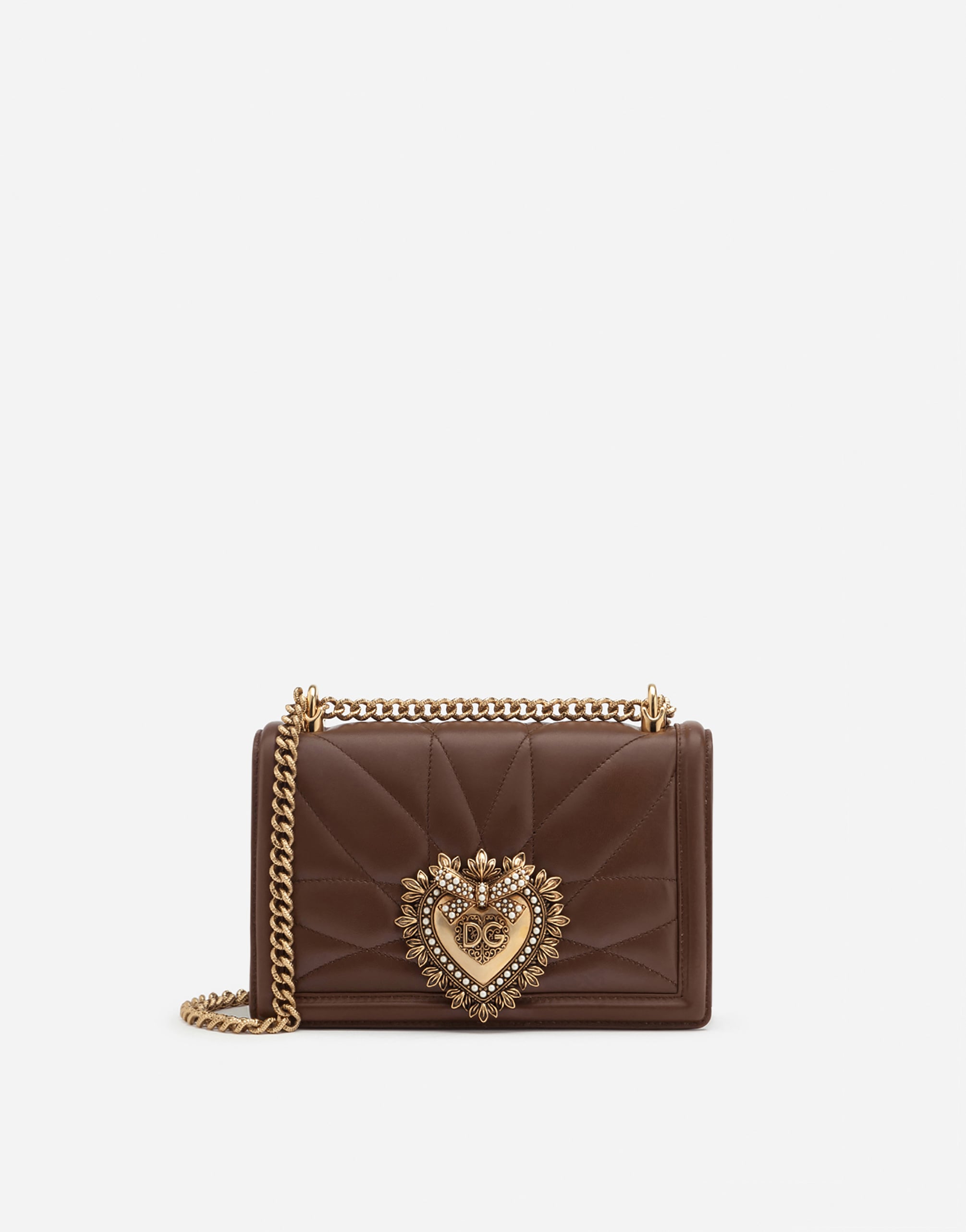 Medium Devotion side bag in matelassé nappa leather in BROWN for