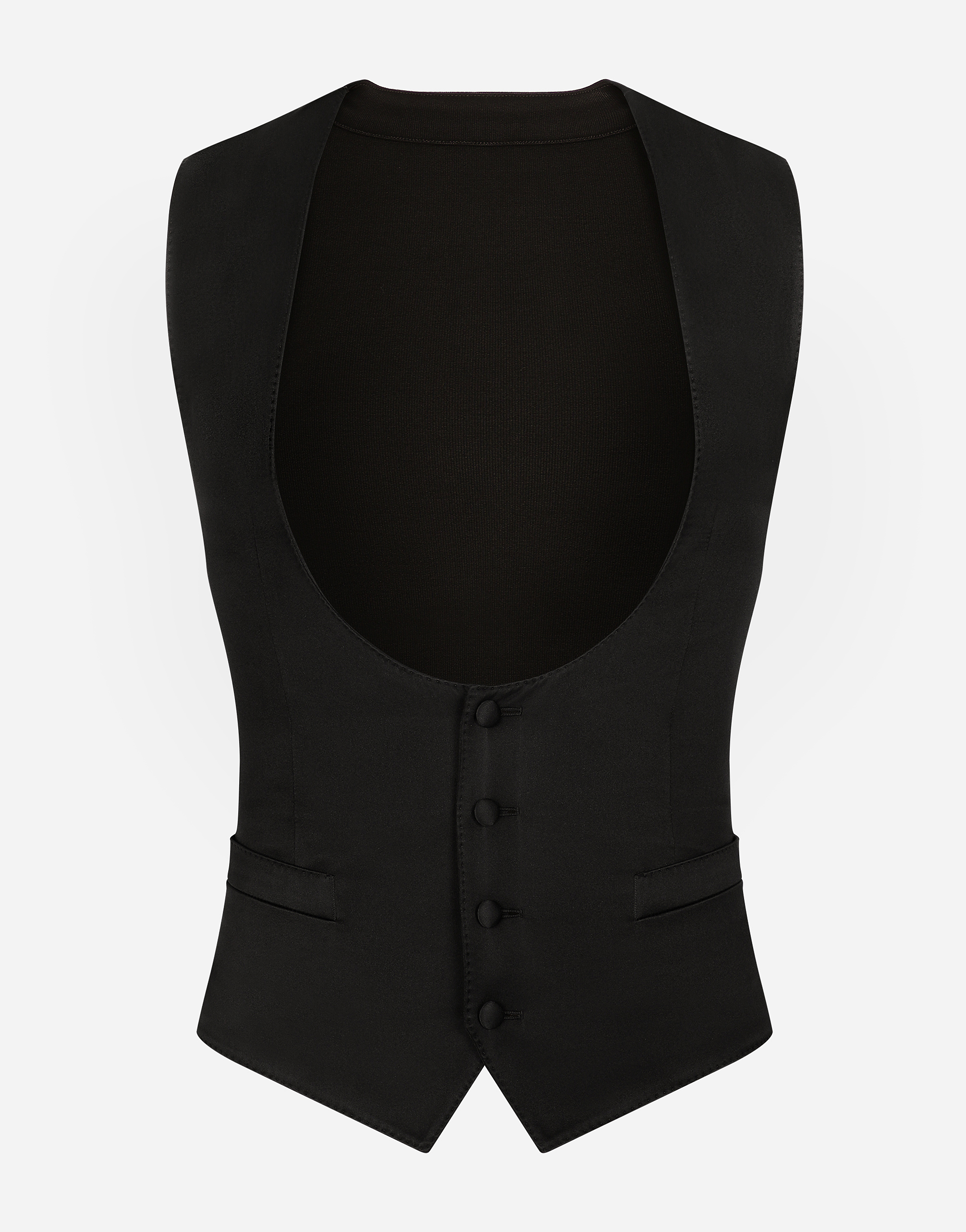 Dolce & Gabbana Single-breasted Silk Vest - Man Suits And Blazers Black Fabric