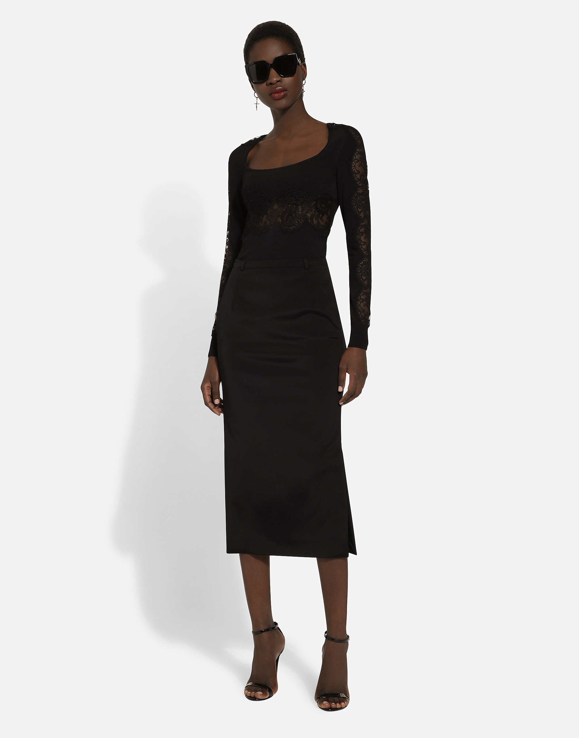 Dolce & Gabbana Viscose Sweater With Lace Inserts In Black