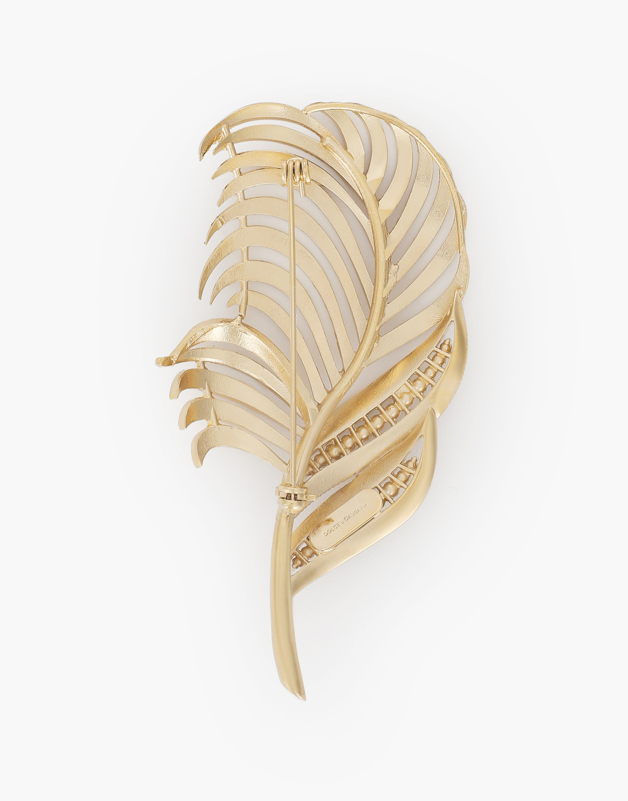 Dolce & Gabbana Brooch With Decorative Rhinestone-detailed Feather In Gold