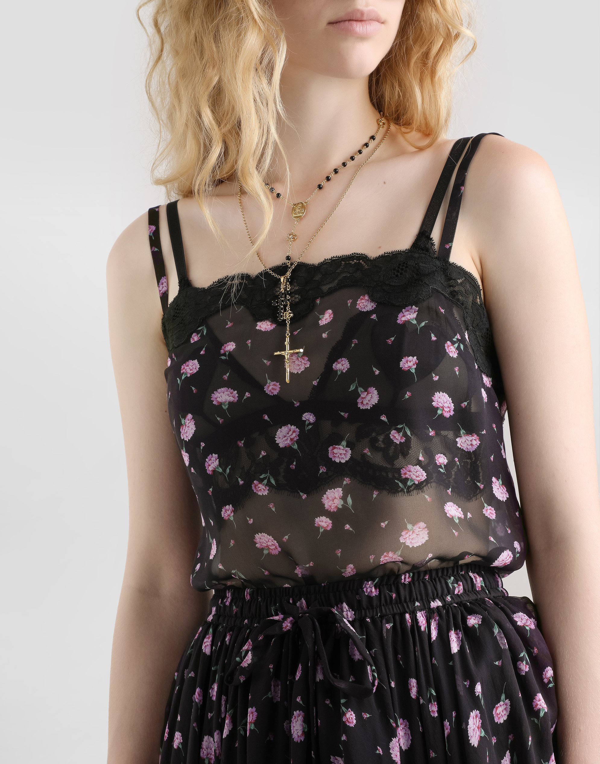 Carnations-print chiffon top