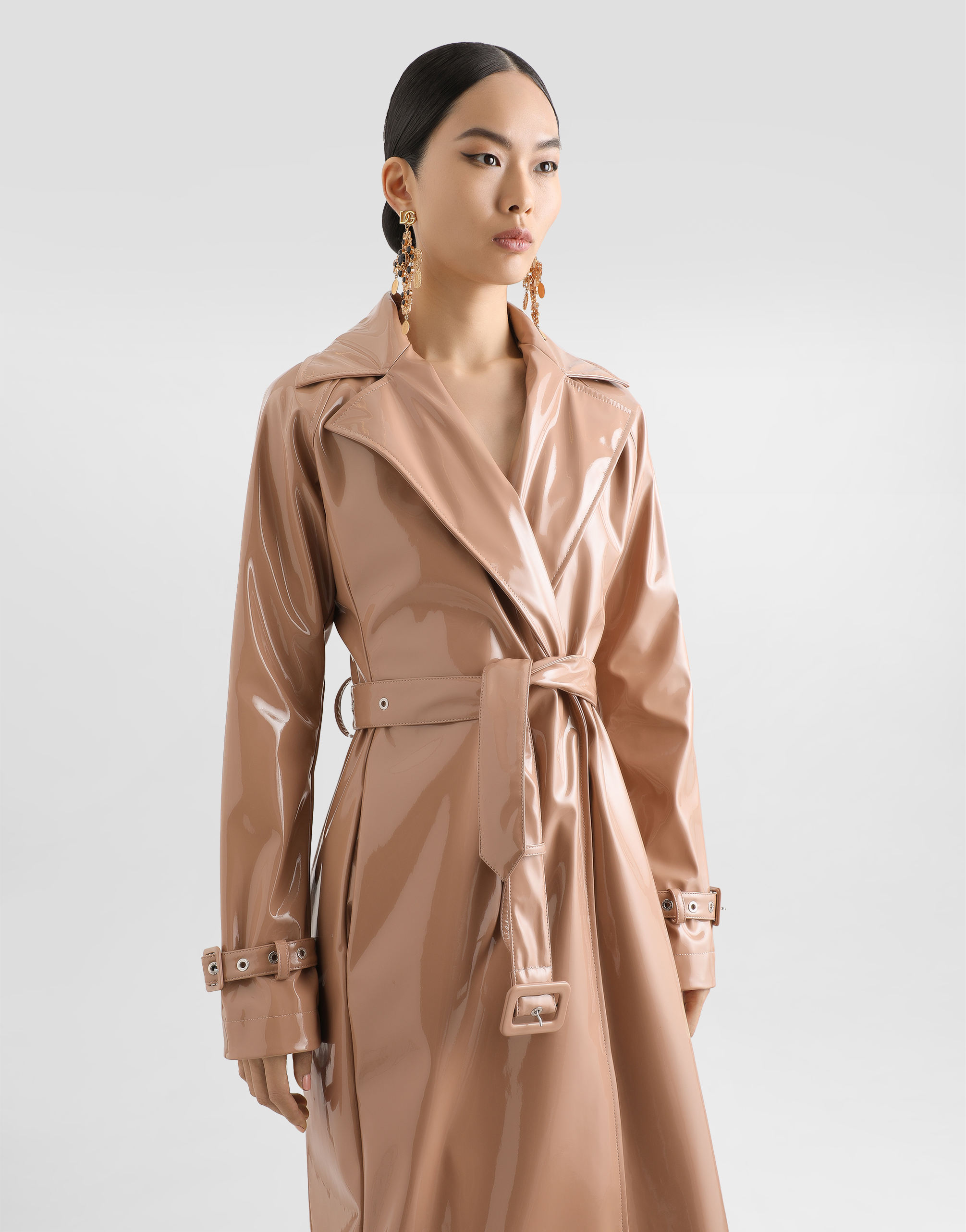Dolce & Gabbana Coated Faux Leather Trench Coat In Pale Pink