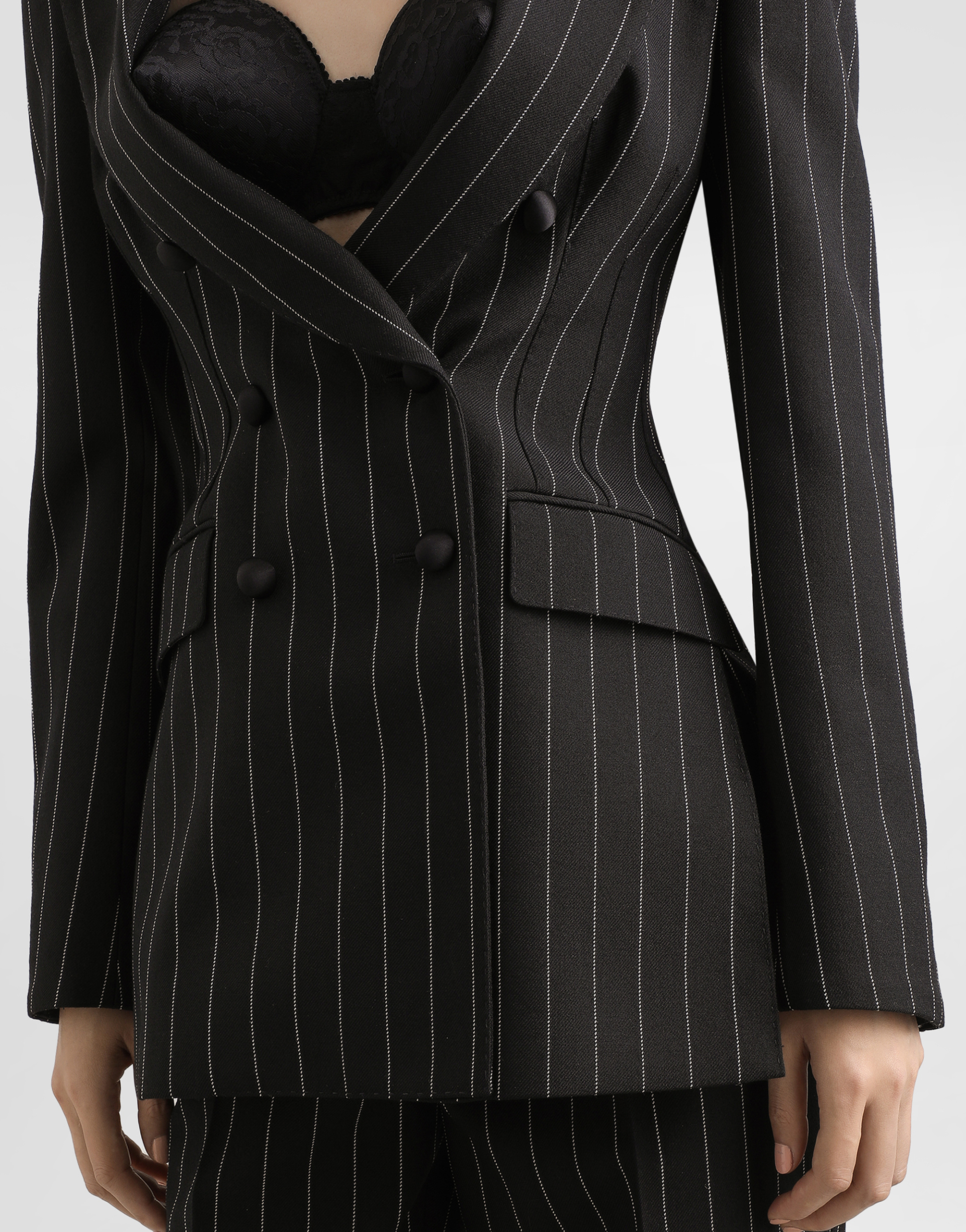 Dolce & Gabbana Double-breasted Pinstripe Wool Jacket In Multicolor