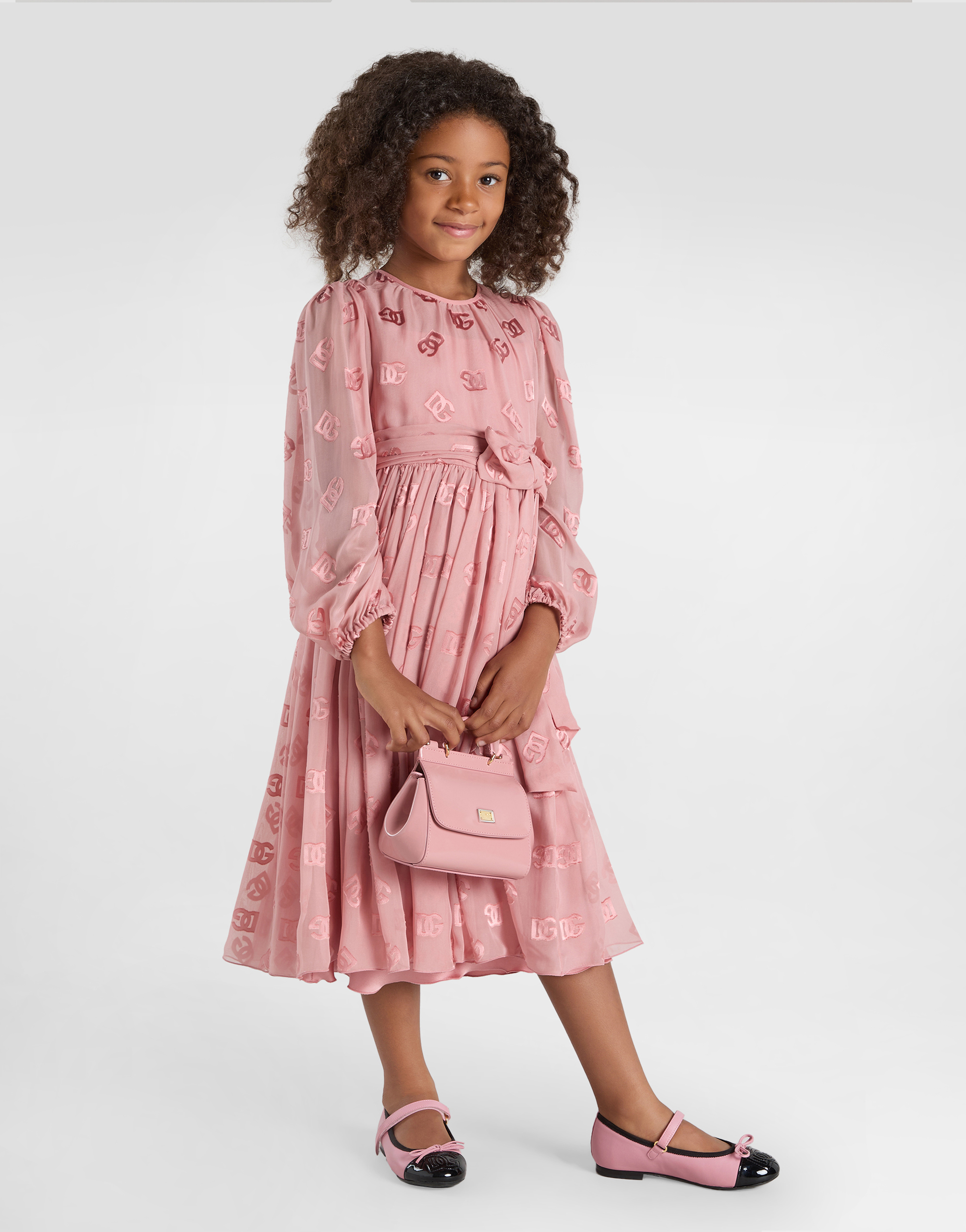 Dolce & Gabbana Jacquard Dress With Dg Logo In Pink