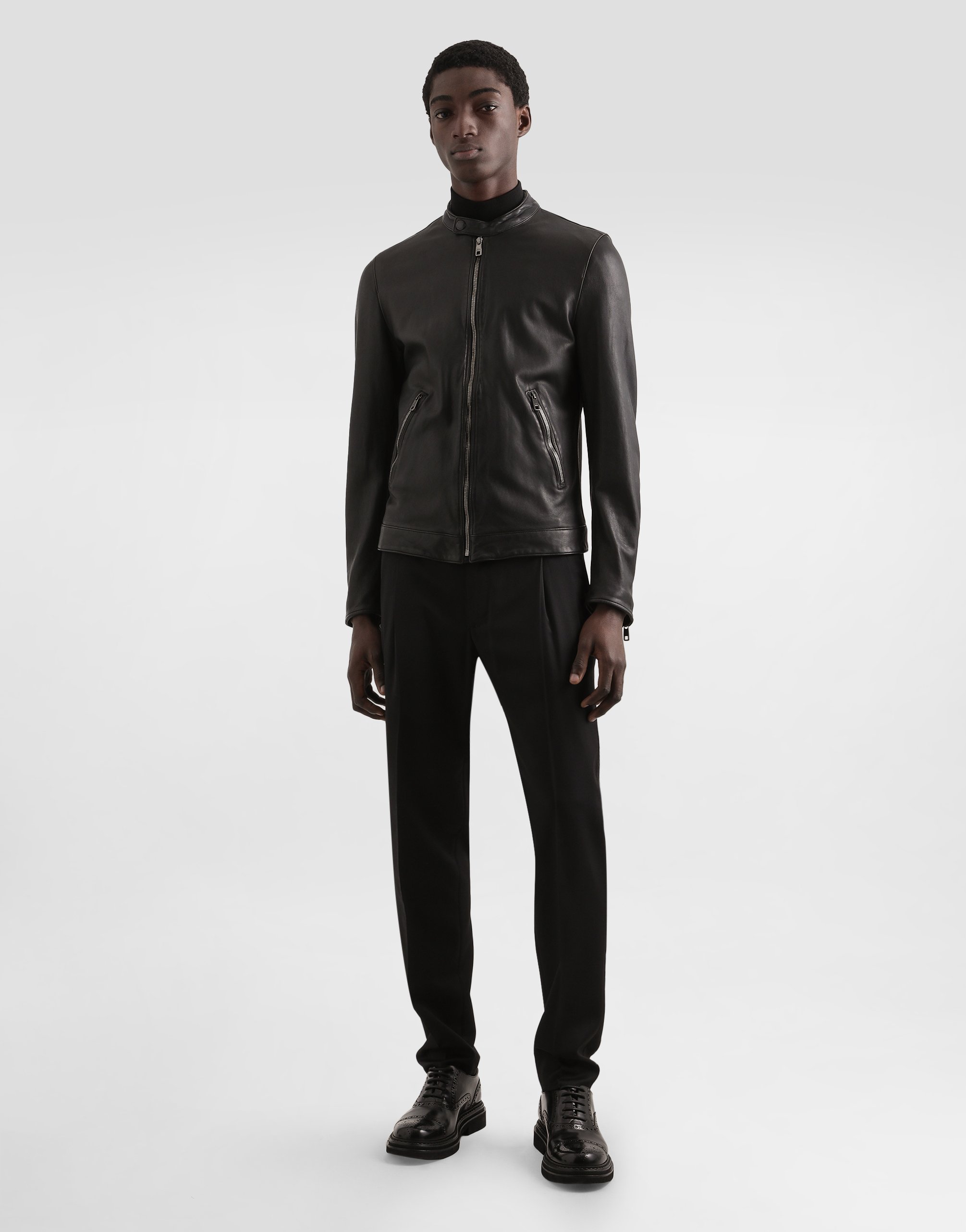 Dolce & Gabbana Leather Jacket With Zipper In Black