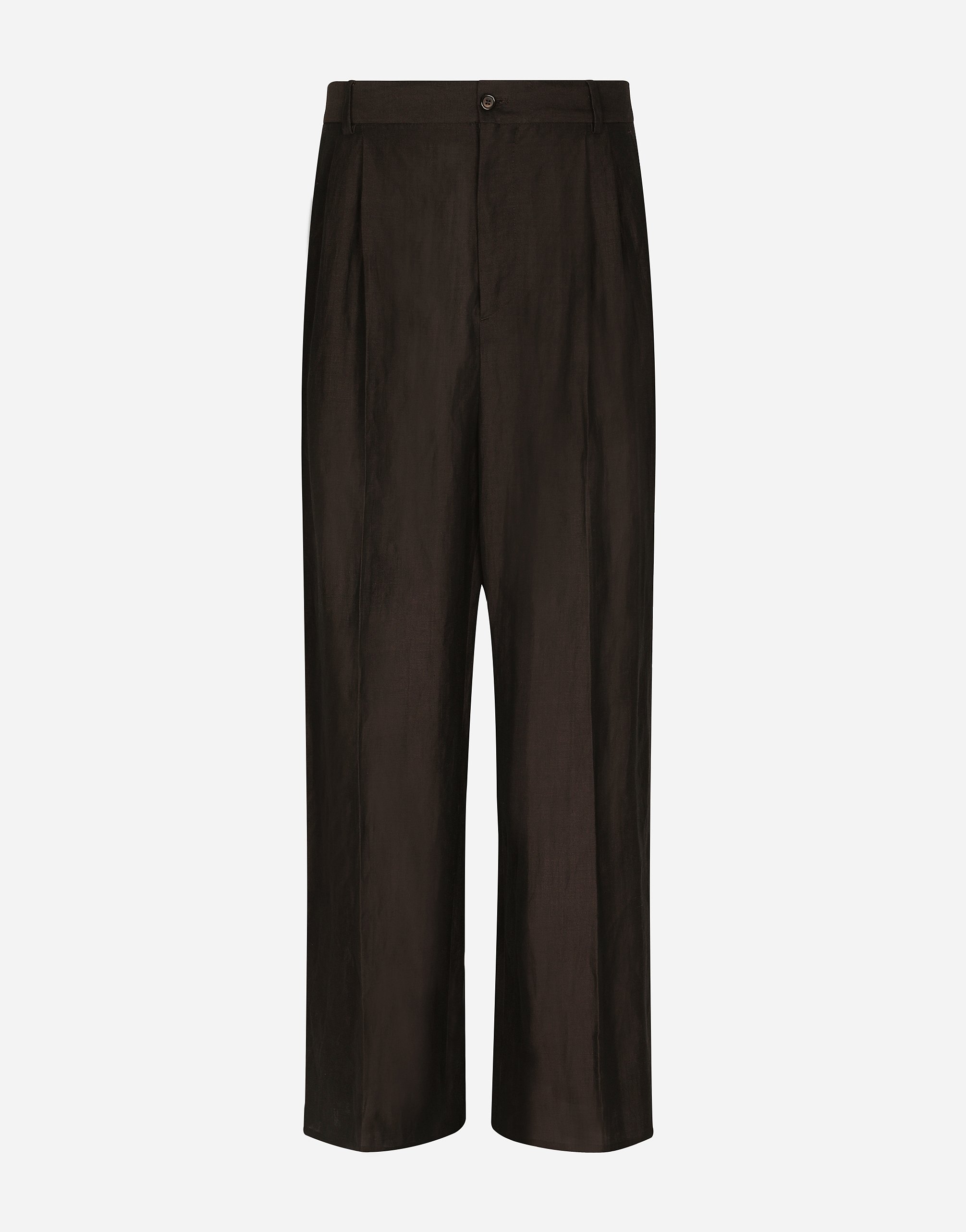 Dolce & Gabbana Tailored Viscose And Linen Trousers In Brown
