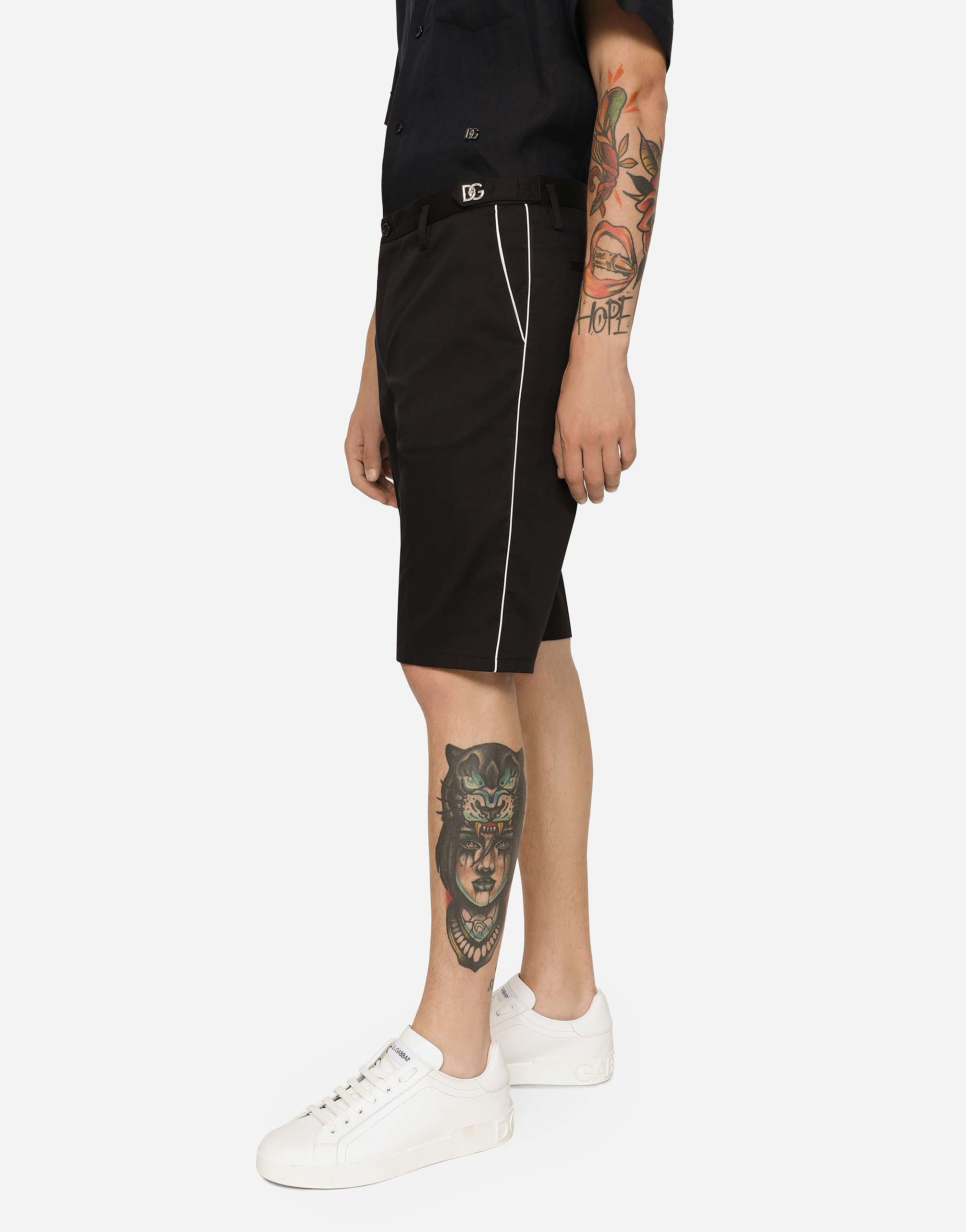 DOLCE & GABBANA STRETCH COTTON SHORTS WITH DG HARDWARE