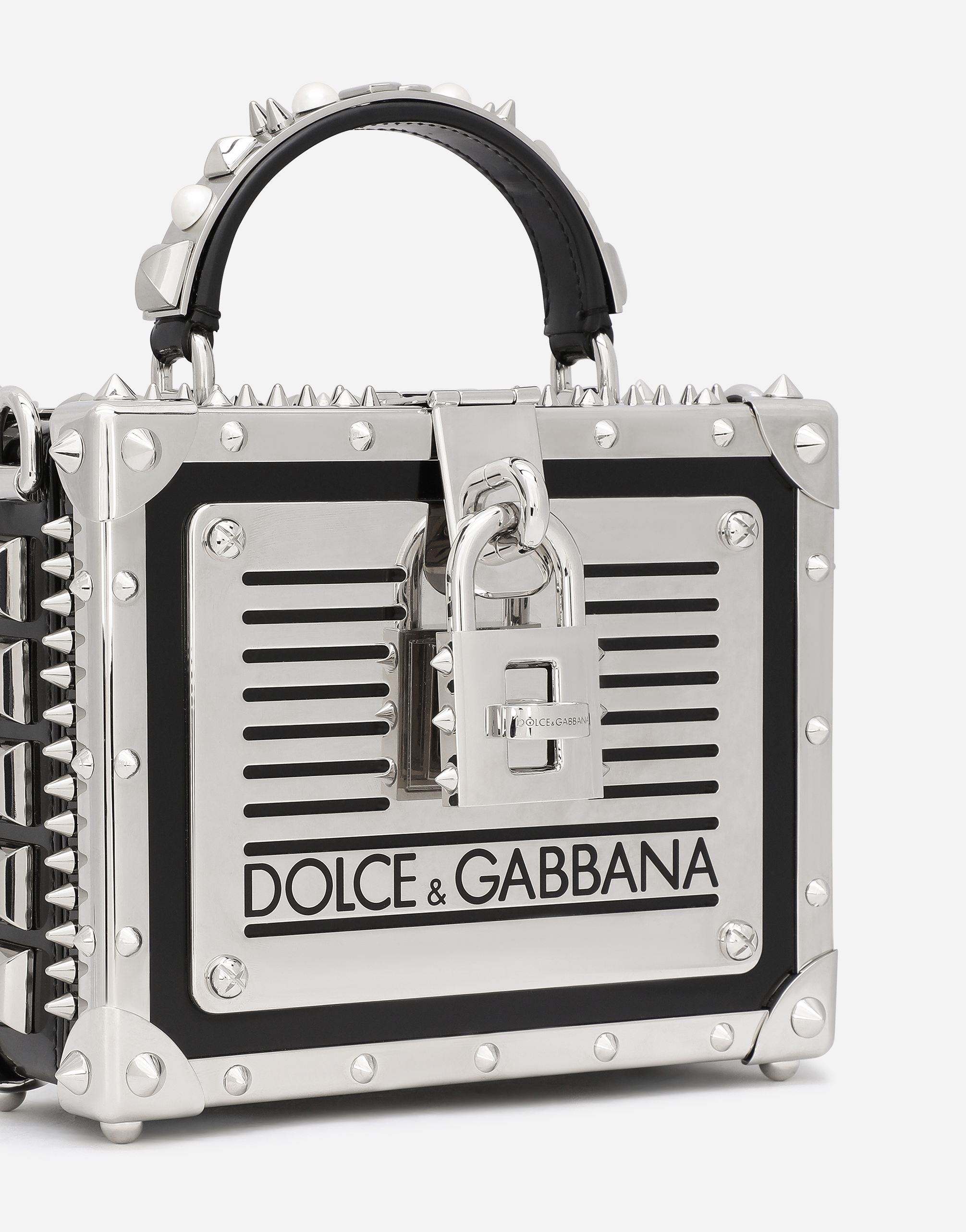 DOLCE & GABBANA POLISHED CALFSKIN DOLCE BOX BAG WITH STUDS