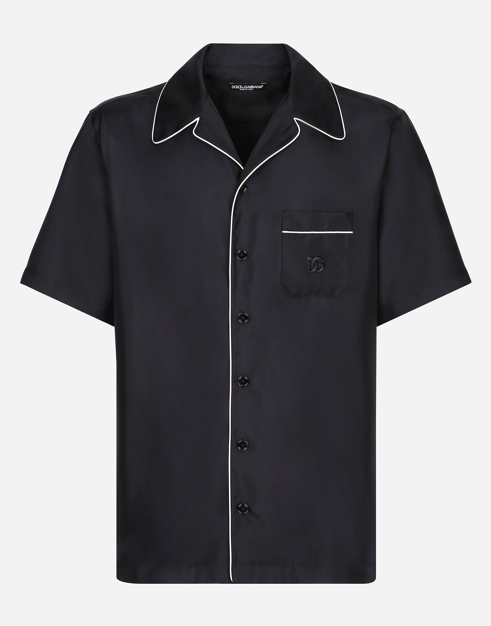 Silk twill shirt with DG embroidery in Blue for Men