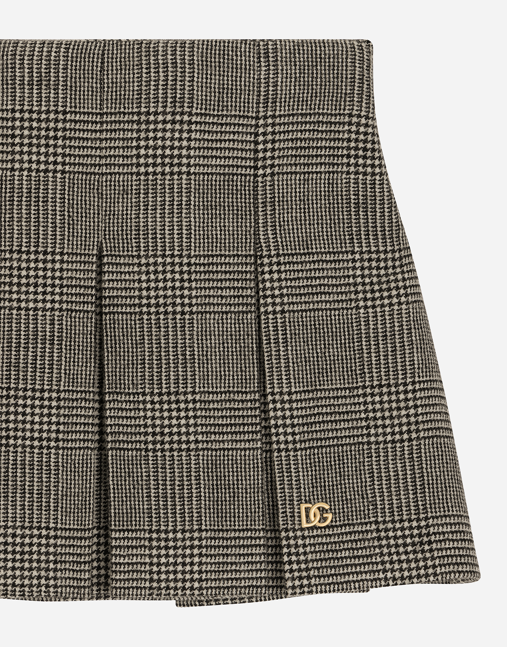 Dolce & Gabbana Wool-blend Glen Plaid Skirt With Dg Logo In Multicolor