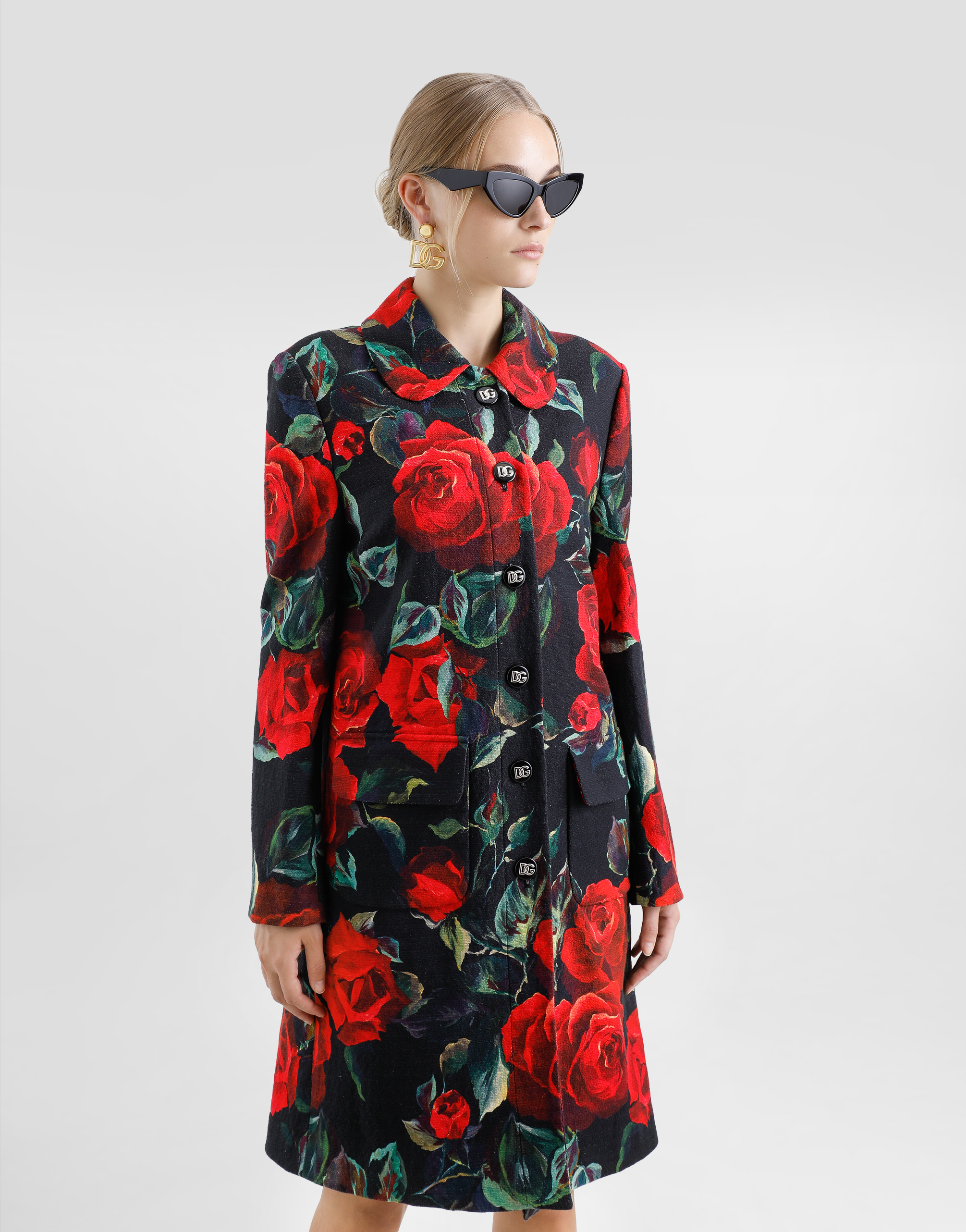 Dolce & Gabbana Single-breasted Rose-print Cotton Jacquard Coat In Print