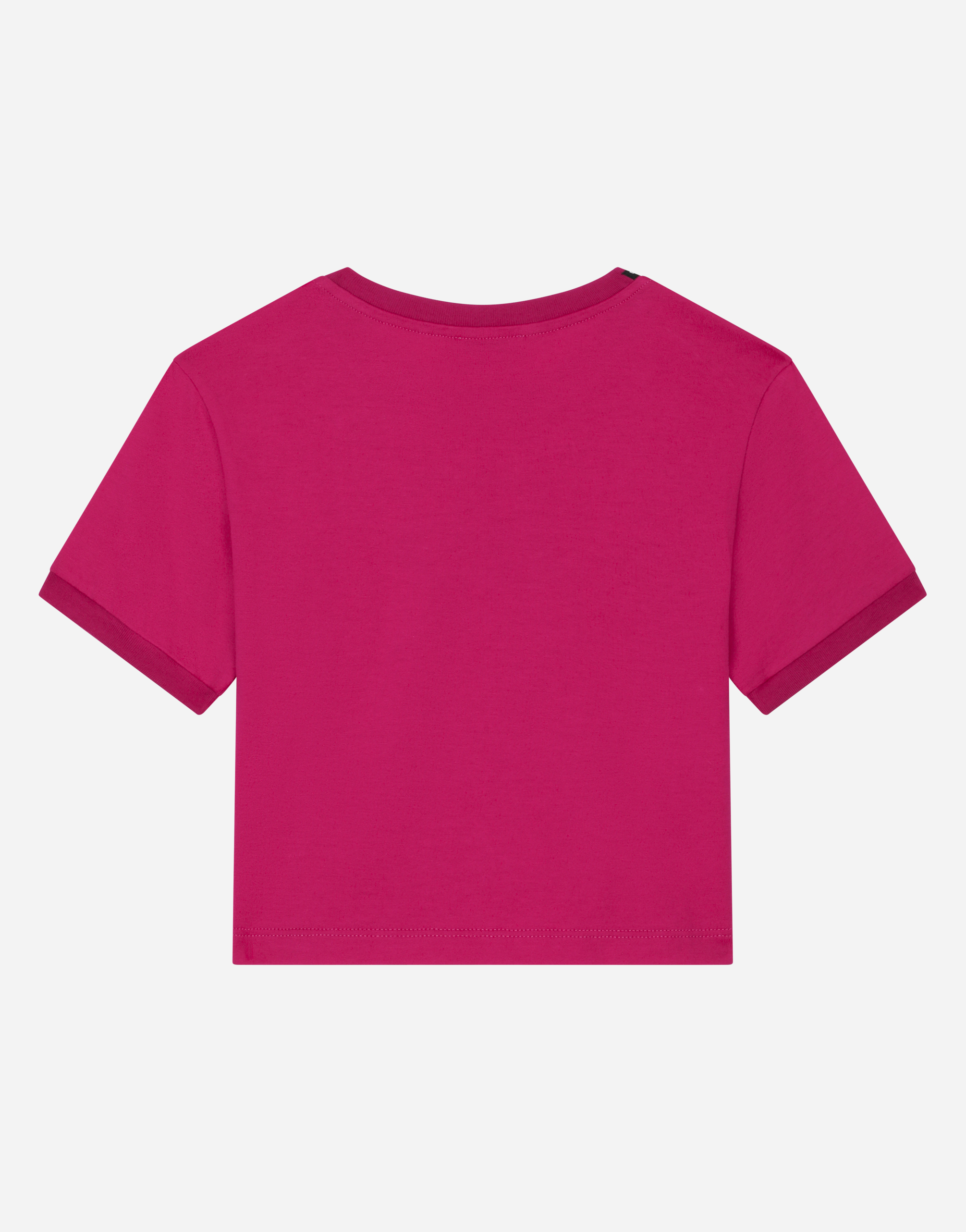 Shop Dolce & Gabbana Jersey T-shirt With Rhinestone Logo In Fuchsia