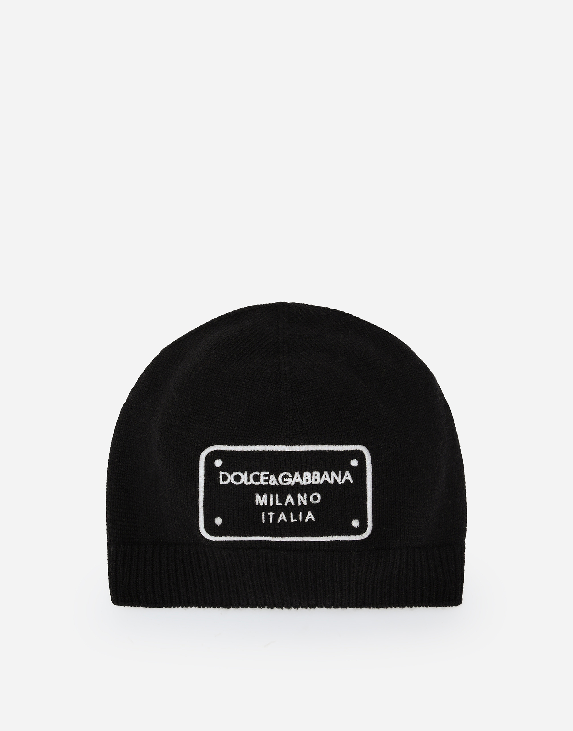 Dolce & Gabbana Knit Hat With Logo Tag In Black