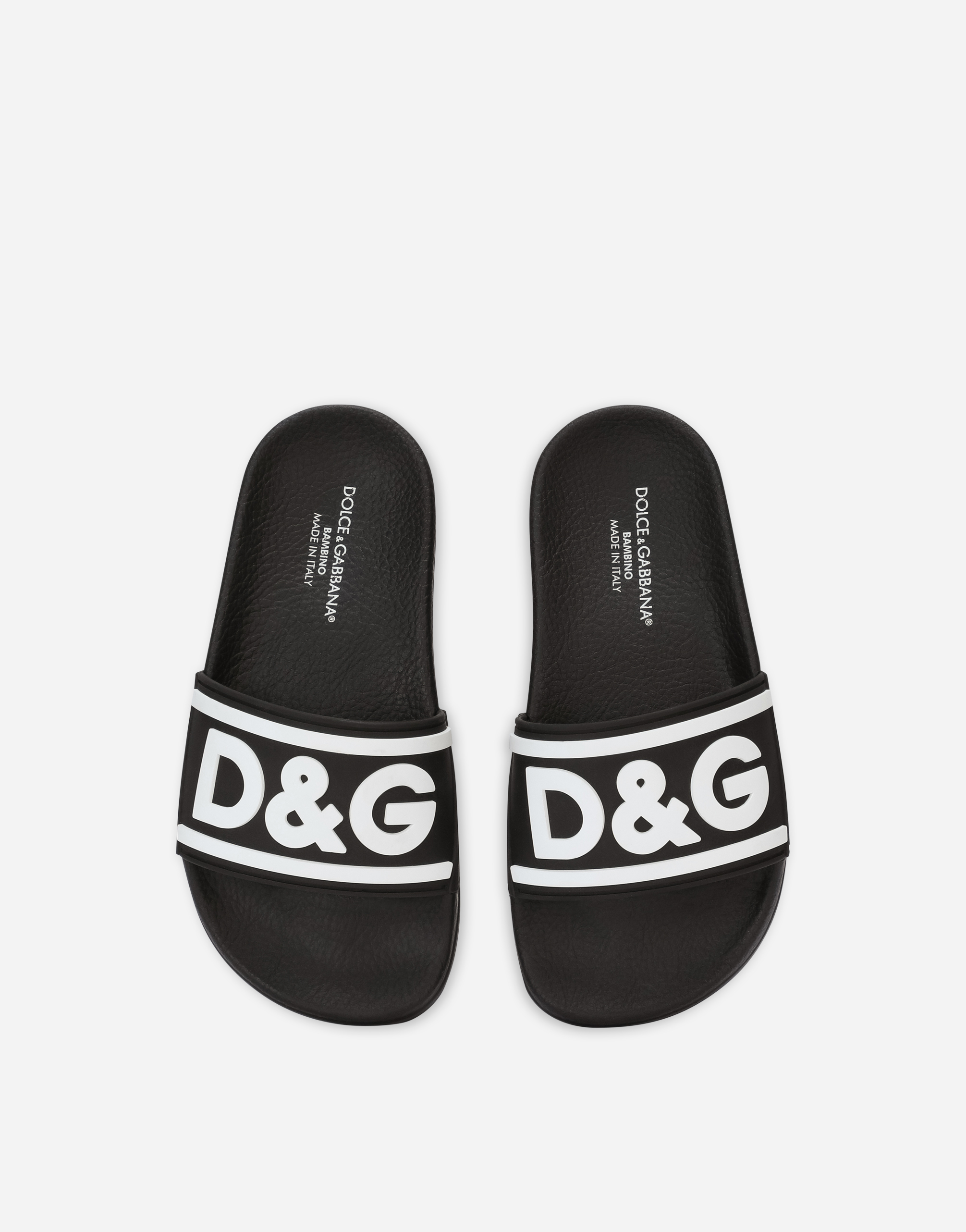 Dolce & Gabbana Boys Teen Black Leather Sliders In Multicolor