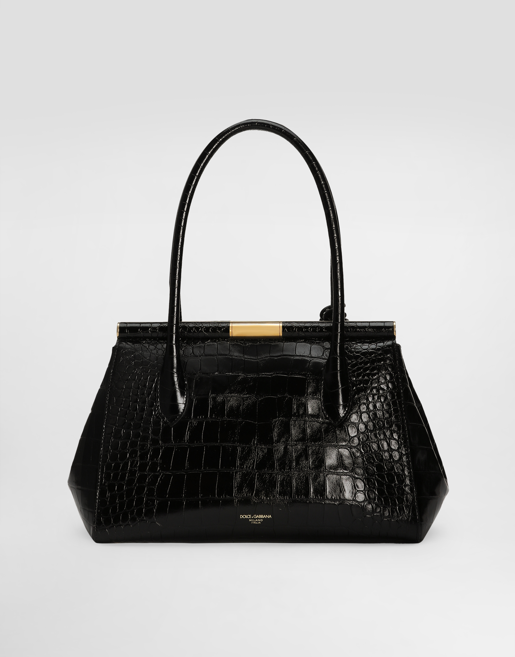 Dolce & Gabbana Marlene Charm Croc-embossed Leather Shoulder Bag In Black