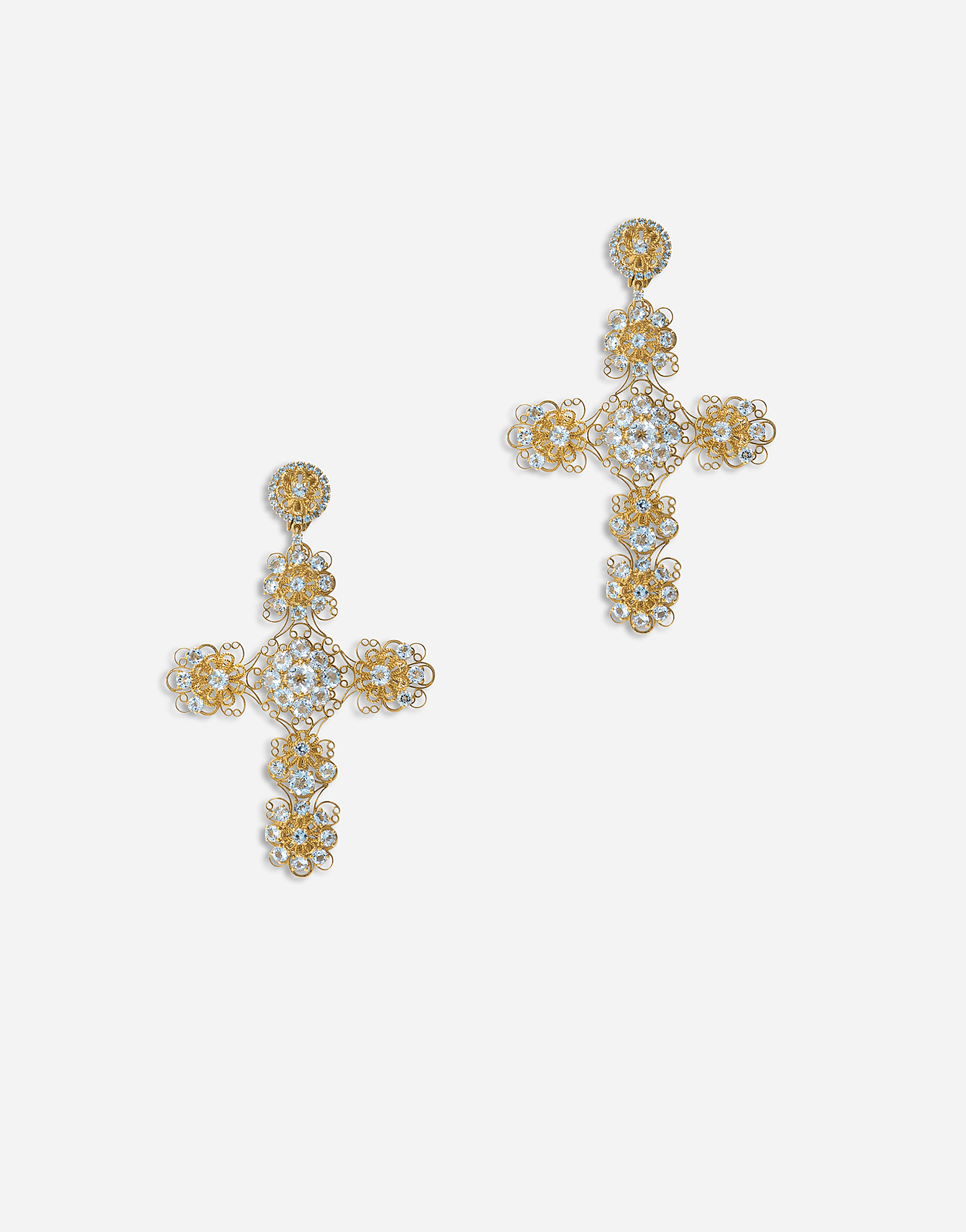 Shop Dolce & Gabbana Pizzo Earrings In Yellow 18kt Gold With Aquamarines