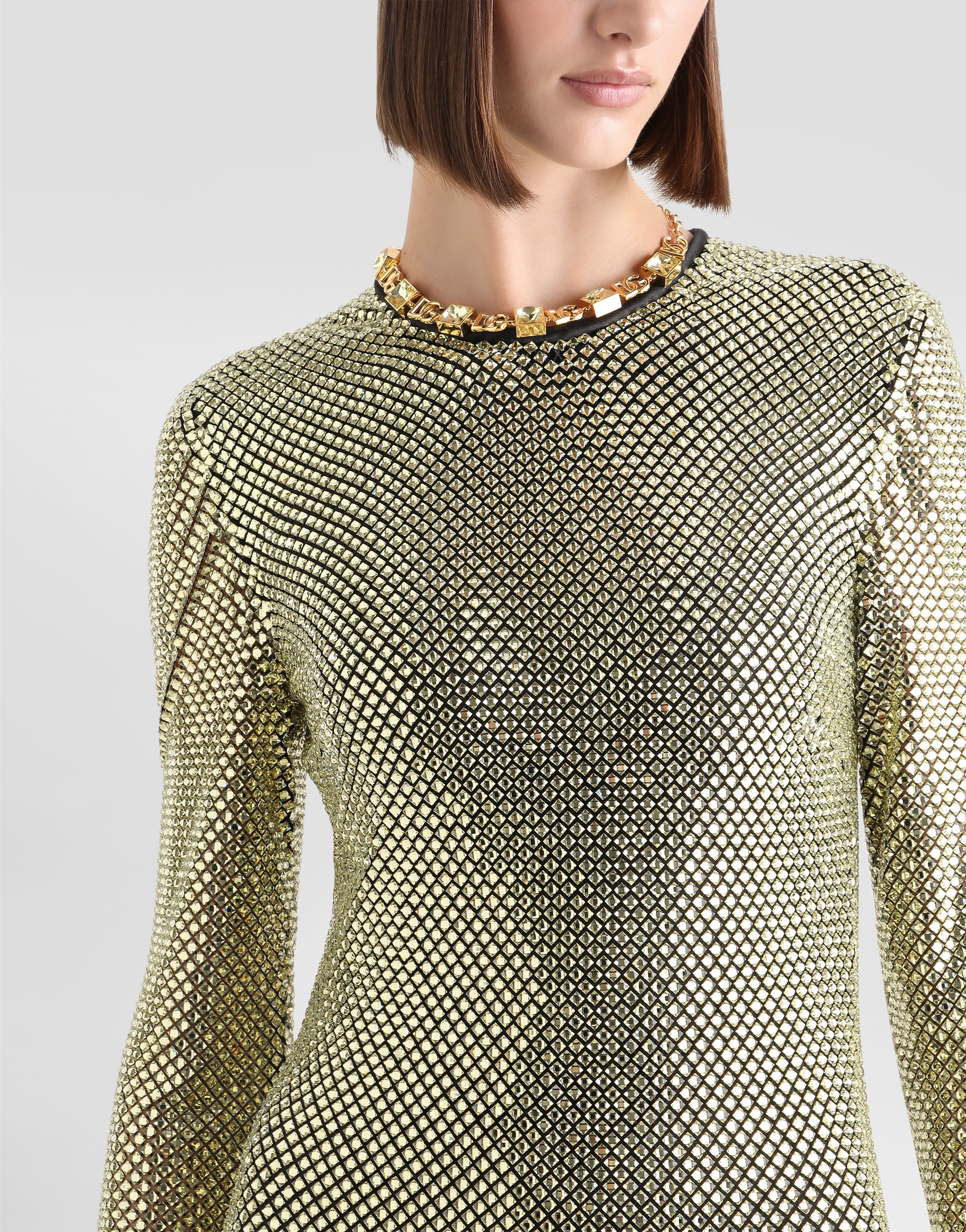 Long crystal mesh dress
