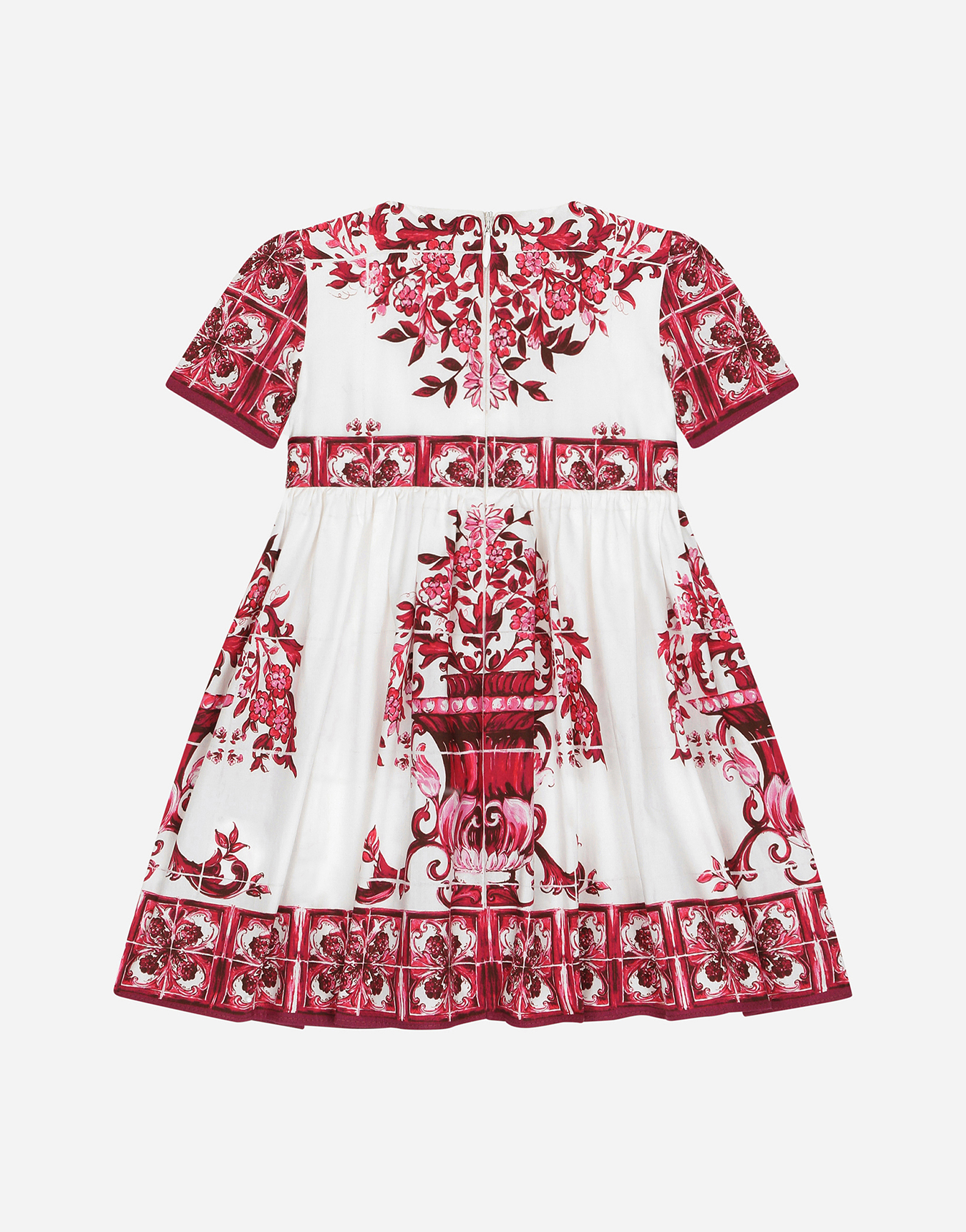 DOLCE & GABBANA SHORT-SLEEVED MAJOLICA-PRINT POPLIN DRESS