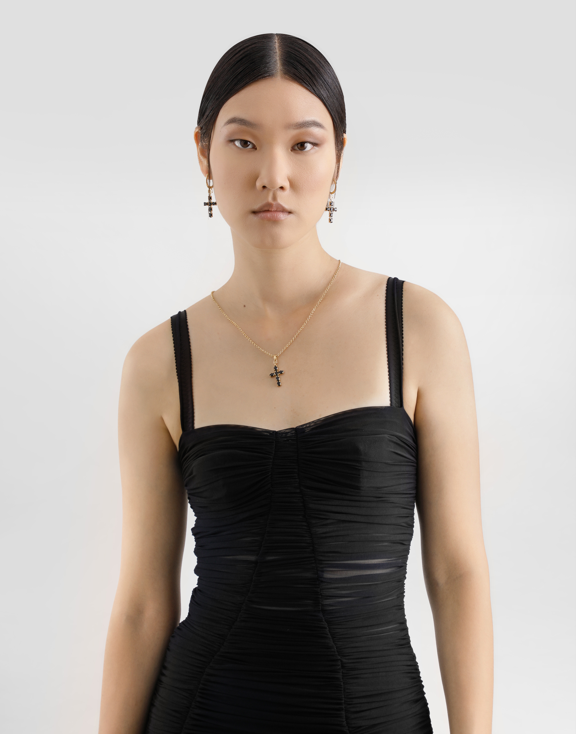 Dolce & Gabbana Calf-length Stretch Tulle Slip Dress In Black