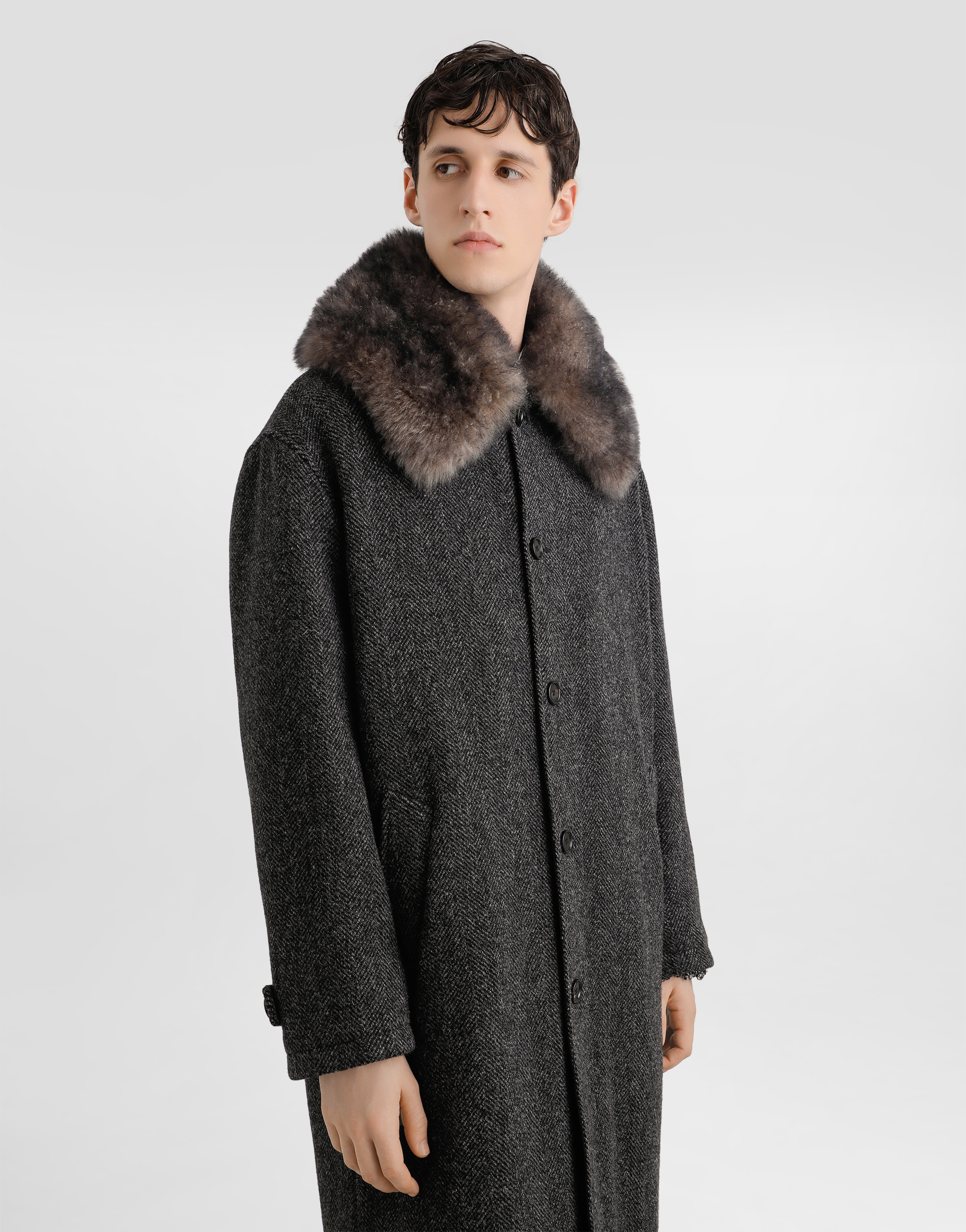 Dolce & Gabbana Wool Chevron Coat In Black