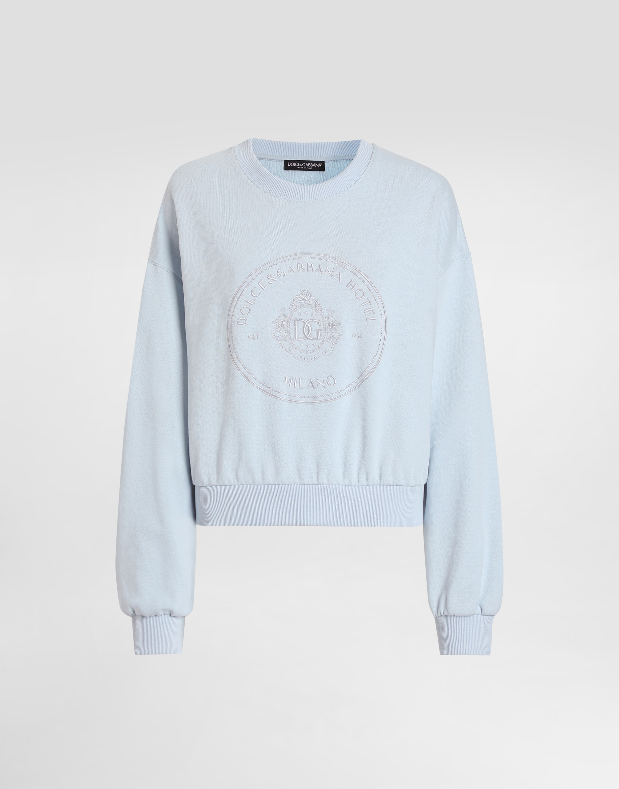 Dolce & Gabbana Sweatshirt With Double Embroidery In Azure