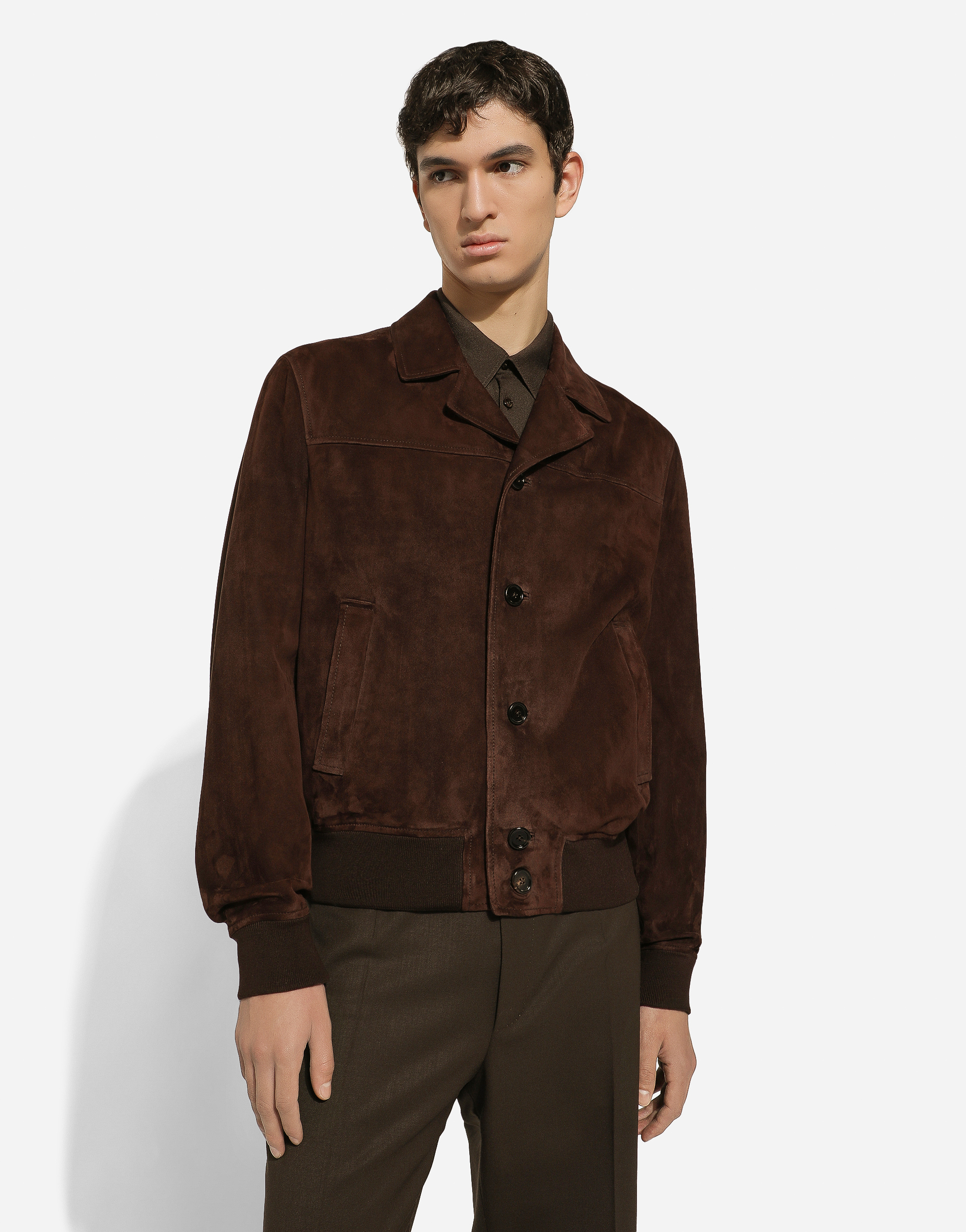 Shop Dolce & Gabbana Nappa Suede Bomber Jacket In Brown