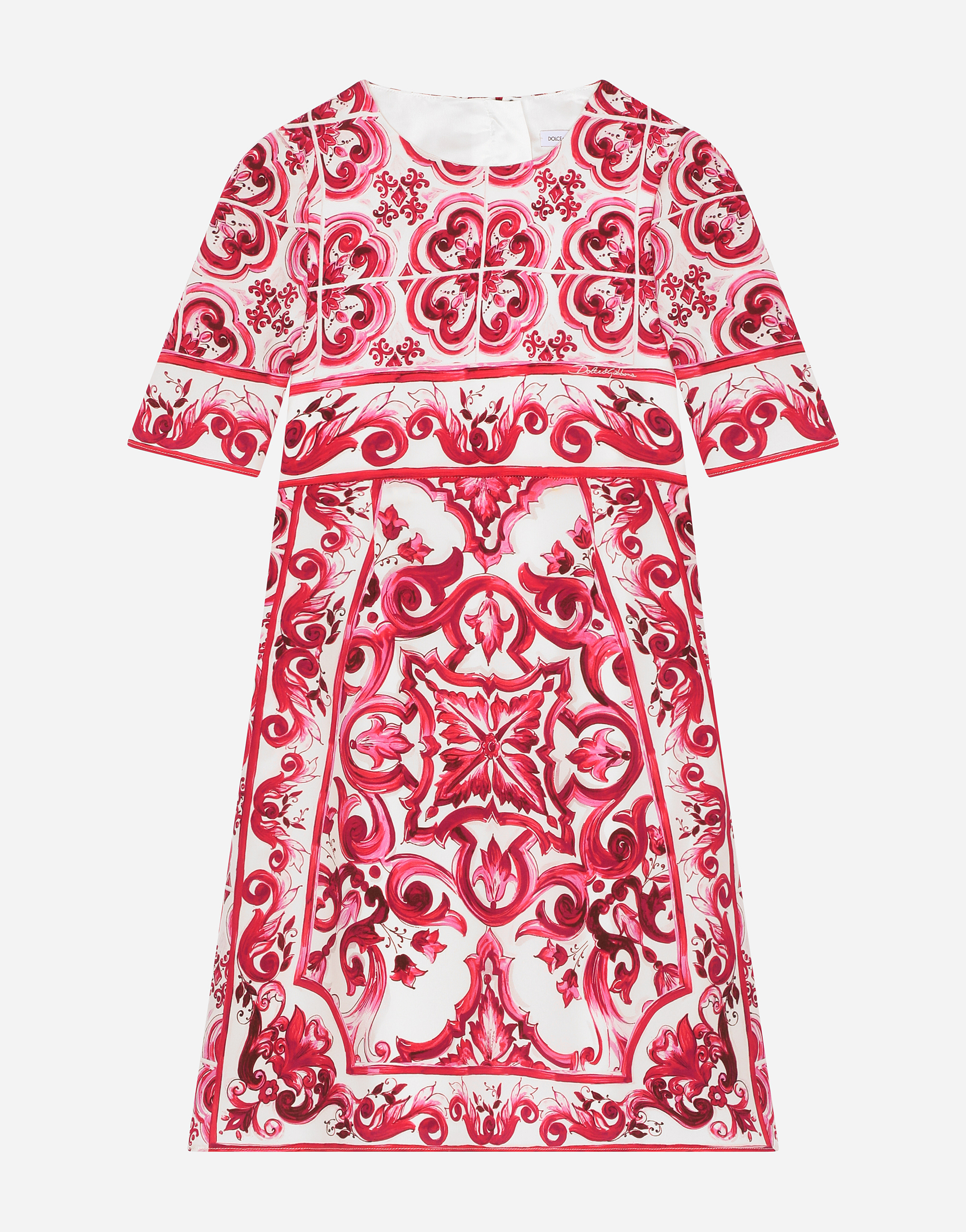 DOLCE & GABBANA MAJOLICA-PRINT CHARMEUSE MIDI DRESS
