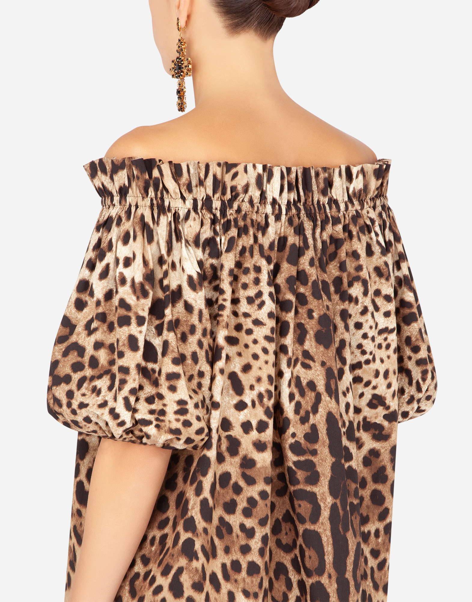 Short-sleeved leopard-print poplin top