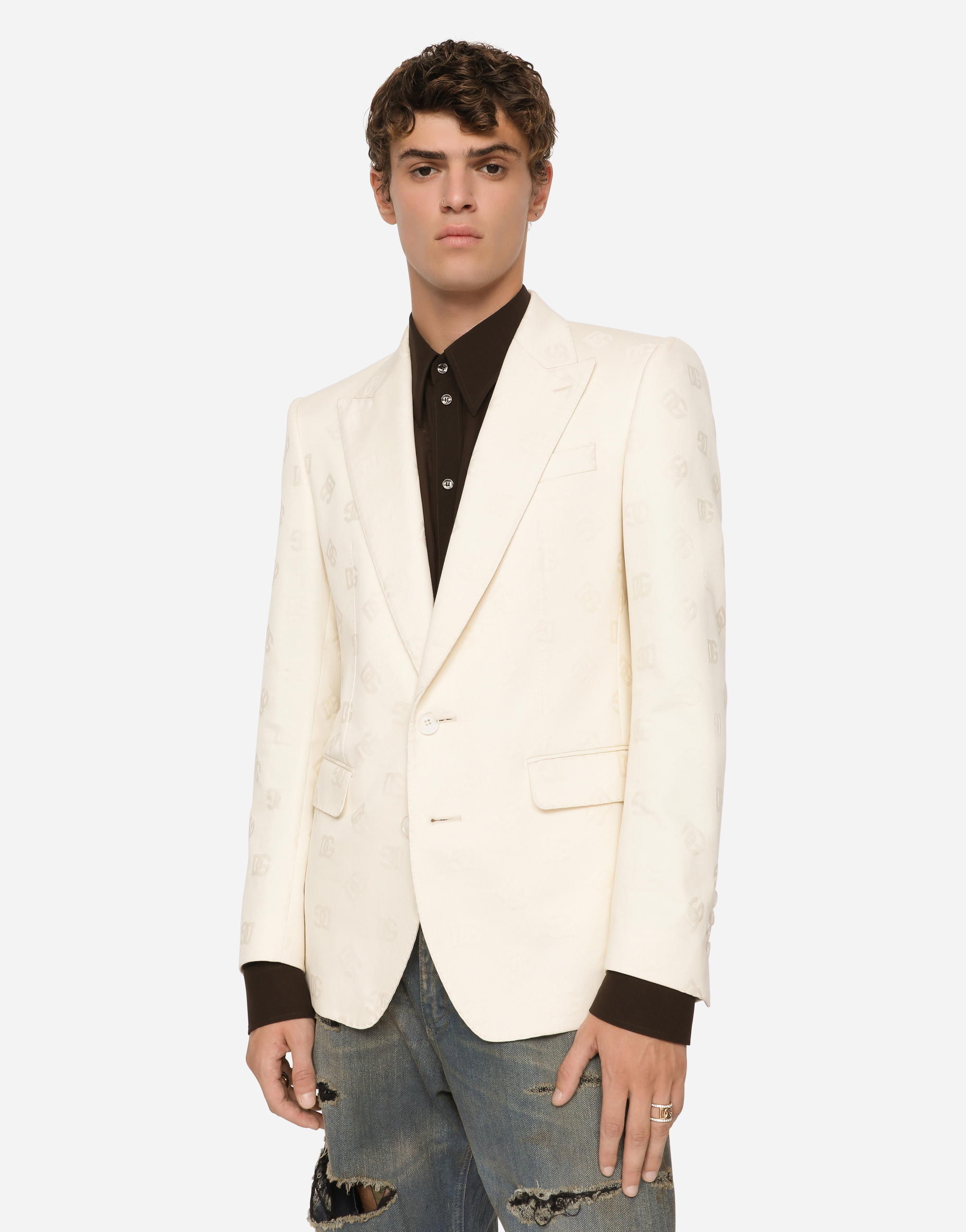 DOLCE & GABBANA OPEN RING WITH RHINESTONES AND DG LOGO