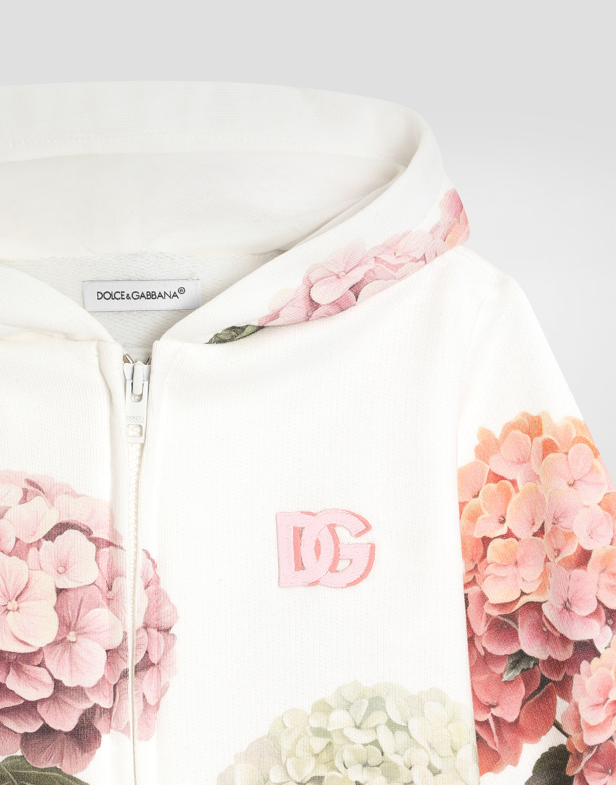  Dolce & Gabbana Hooded Sweatshirt With Hydrangea Print And Patch - Femme Manteaux Et Hauts Blanc 18/24 Months 