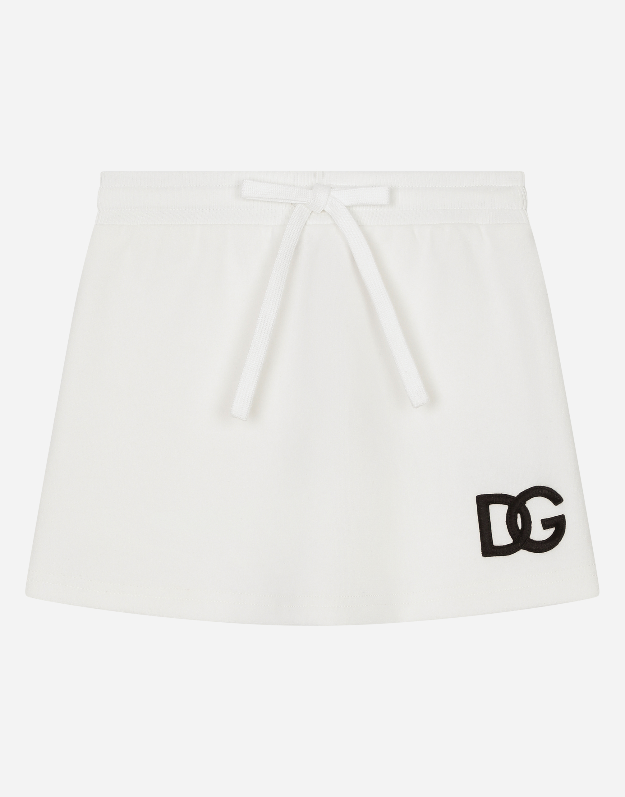 Dolce & Gabbana Kids' Short Jersey Skirt With Dg Logo Embroidery In White